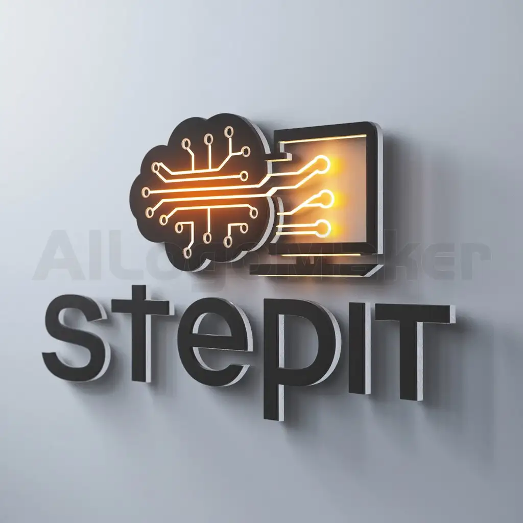 a logo design,with the text "StepIT", main symbol:human mind upgrading while using computer,Moderate,clear background