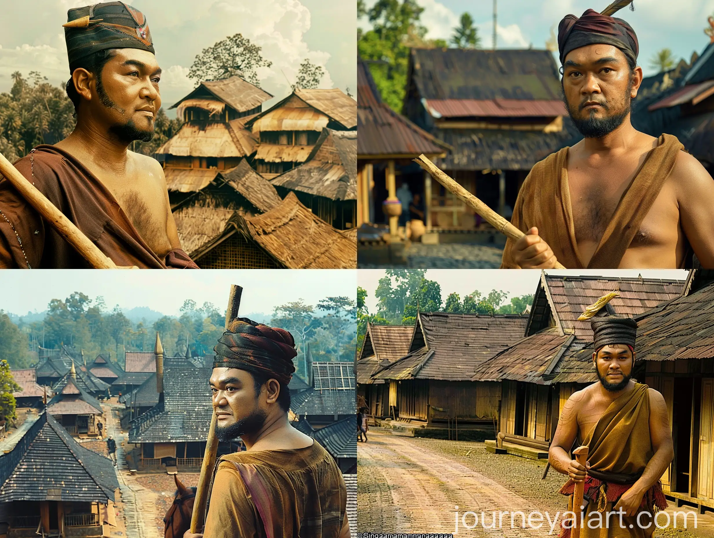 Traditional-Batak-Village-Movie-Scene-Sisingamangaraja-on-Horseback-with-Wooden-Stick