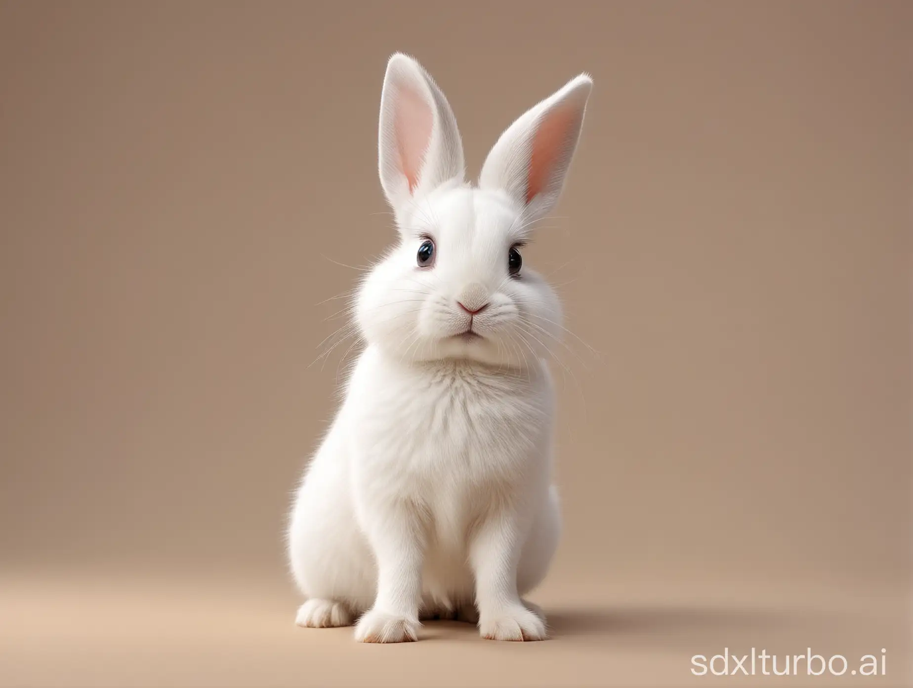 一只站立的小白兔、大眼睛、神态萌宠、在唱歌、合适的纯色背景、2K