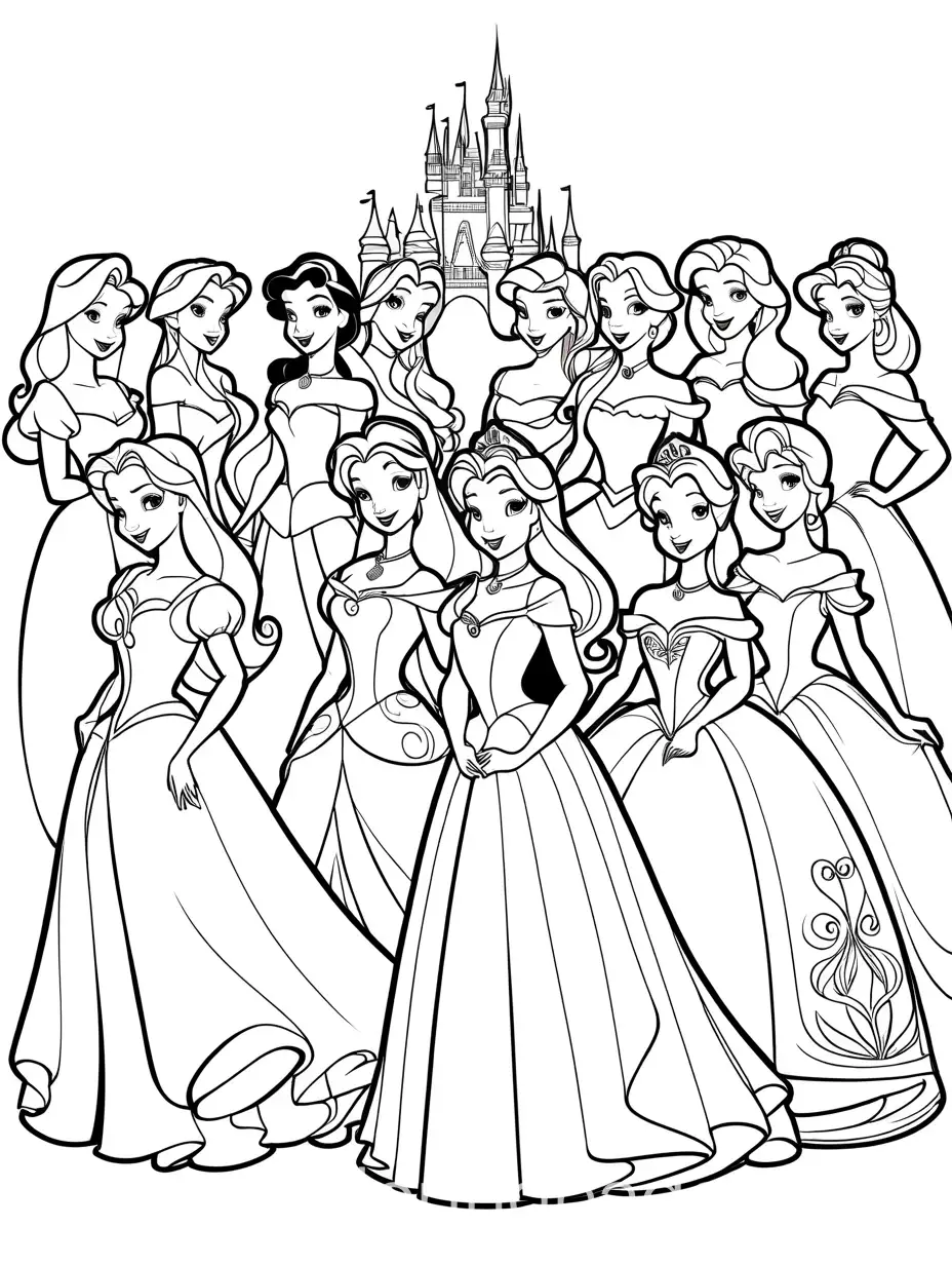 Disney-Princesses-Coloring-Page-Uncolored-Line-Art-for-Kids
