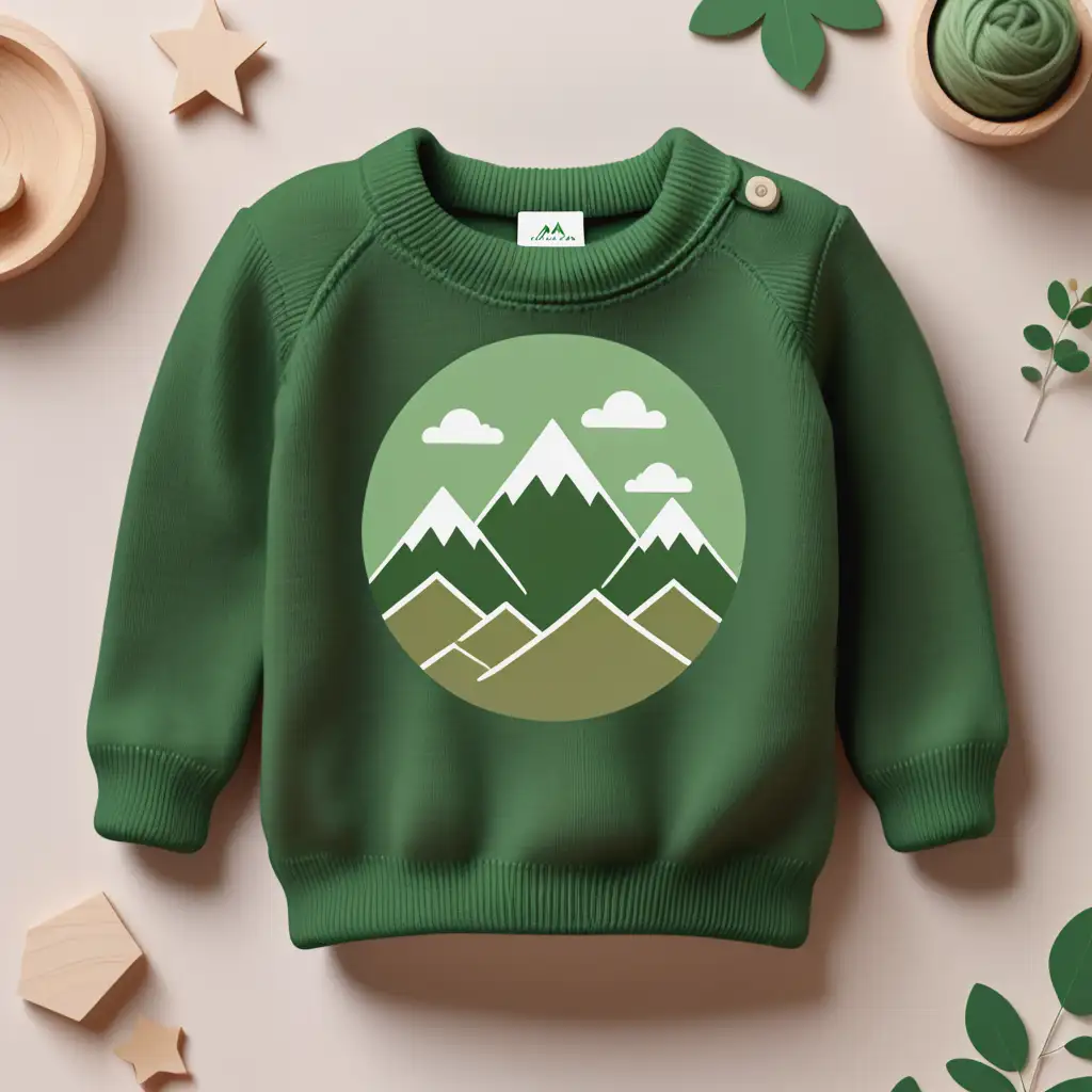 Baby Jumper with Mountain Design in Earthy Green Colors