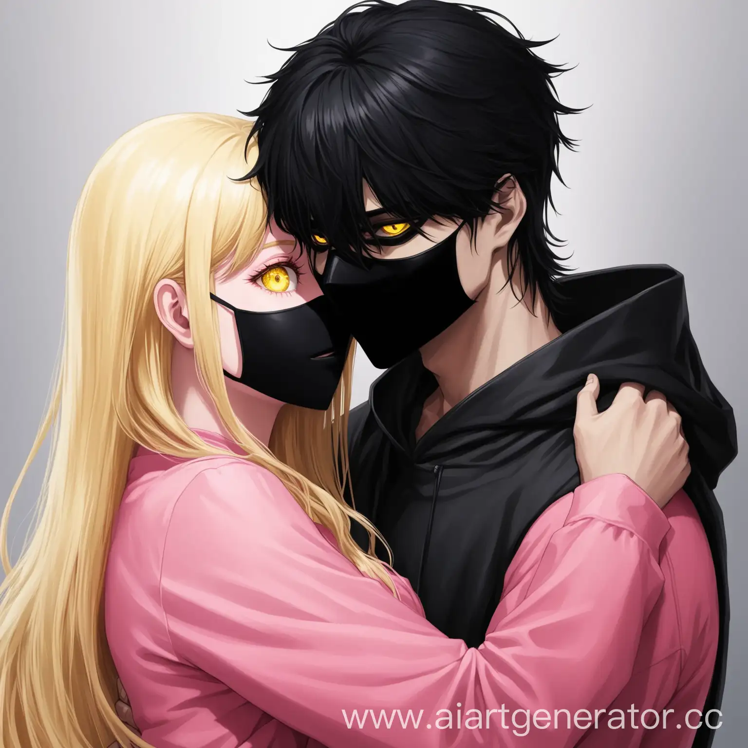 Childrens-Fantasy-Boy-with-Long-Black-Hair-Embraces-Blonde-Girl-in-Pink-Clothes