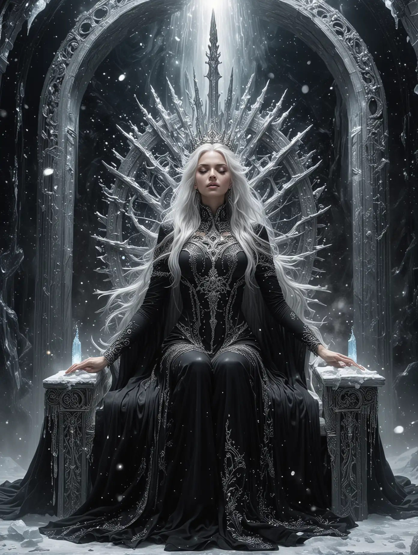 Icy-Goddess-Enthroned-in-Space-before-a-Black-Hole