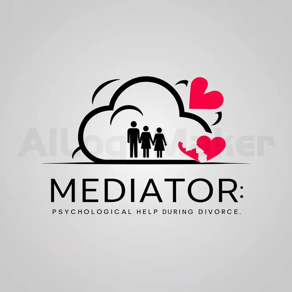 a logo design,with the text "mediator, psychological help during divorce, divorce process", main symbol:cloud, family, love,complex,be used in Others industry,clear background