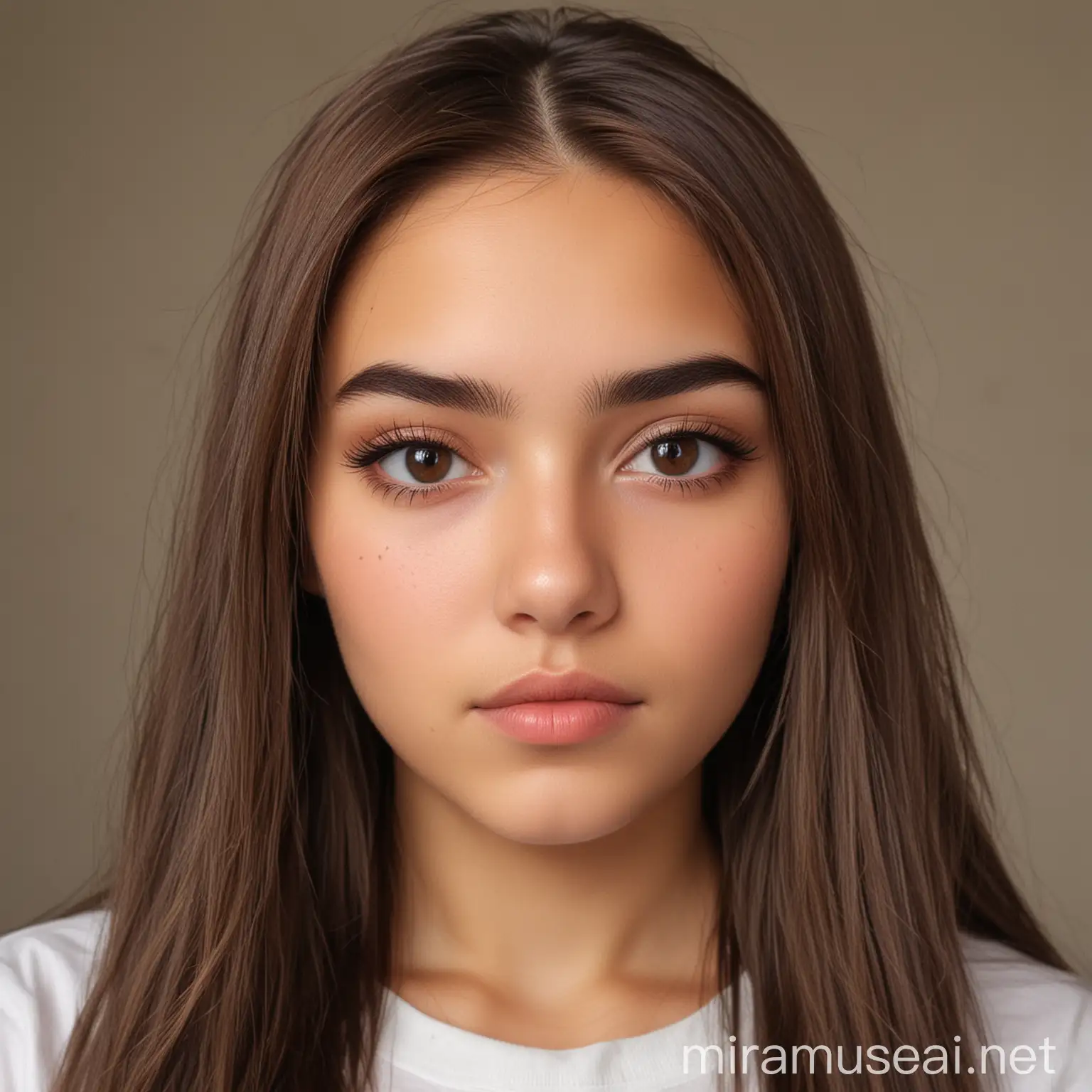 Mexican Girl with Medium Brown Hair and Straight Eyebrows