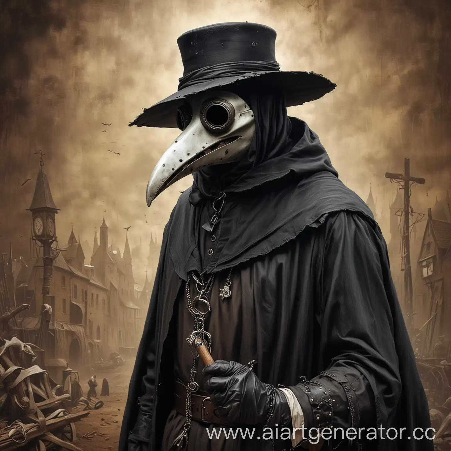 Eerie-Plague-Doctor-Silhouette-in-Dim-Background