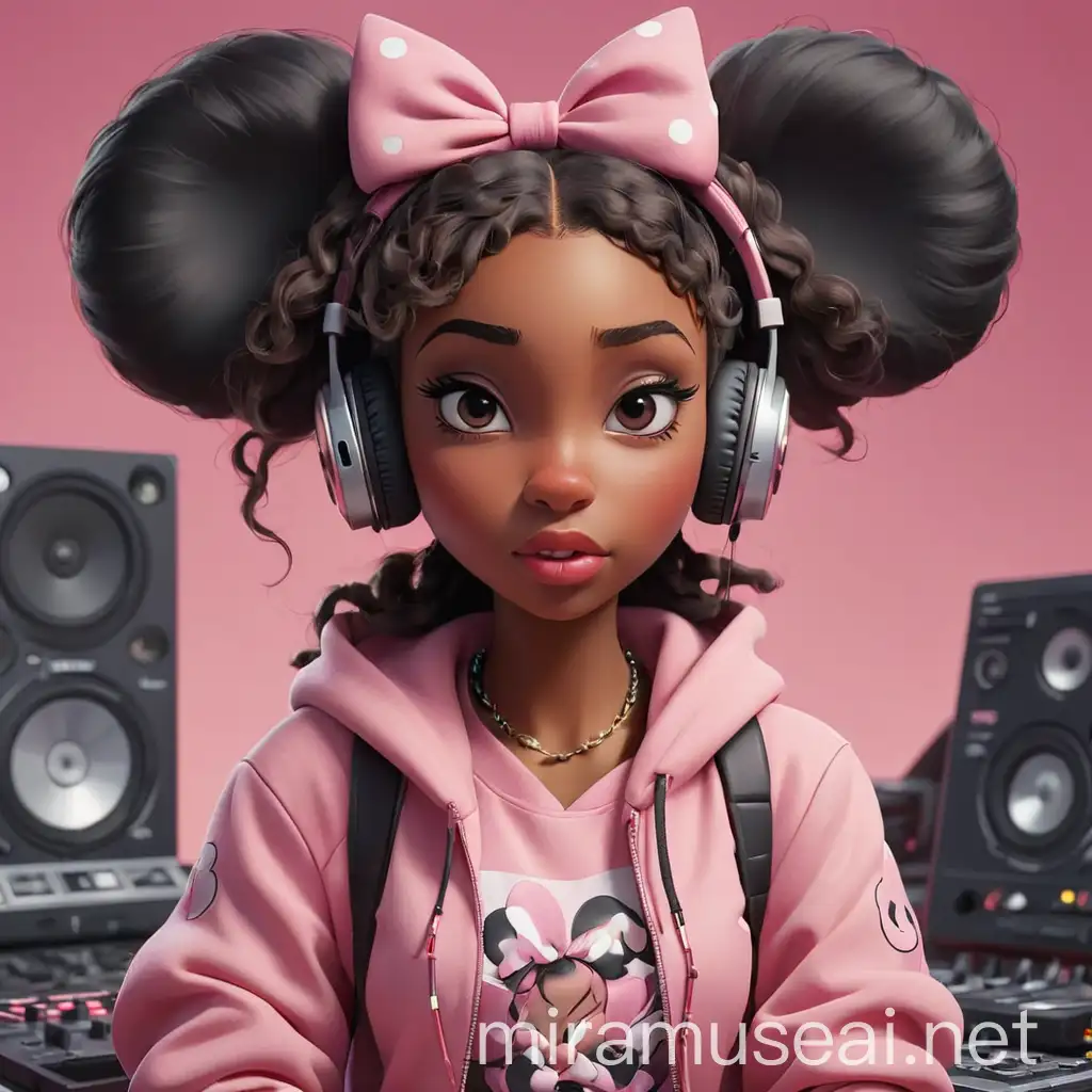 African DJ Minnie Mouse in Modern Streetwear with Headphones