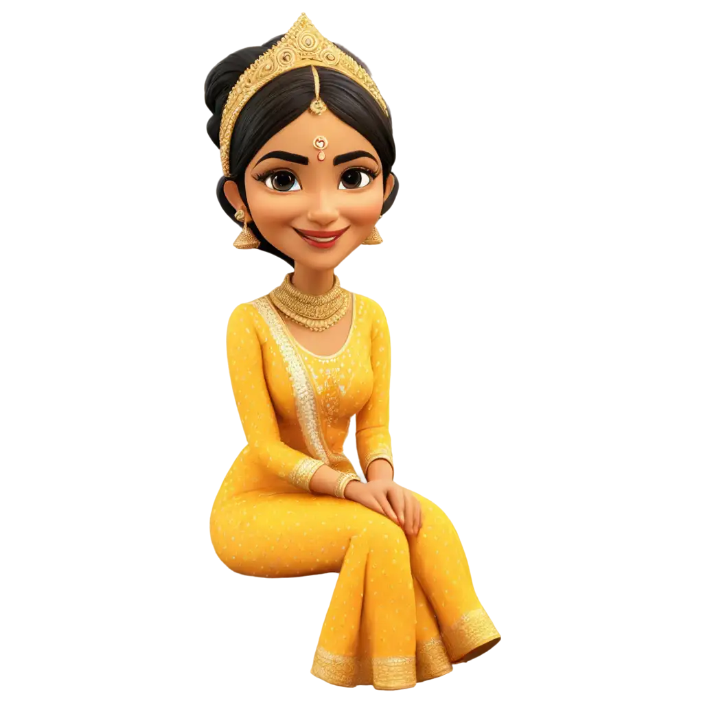 haldi caricature bride sitting 