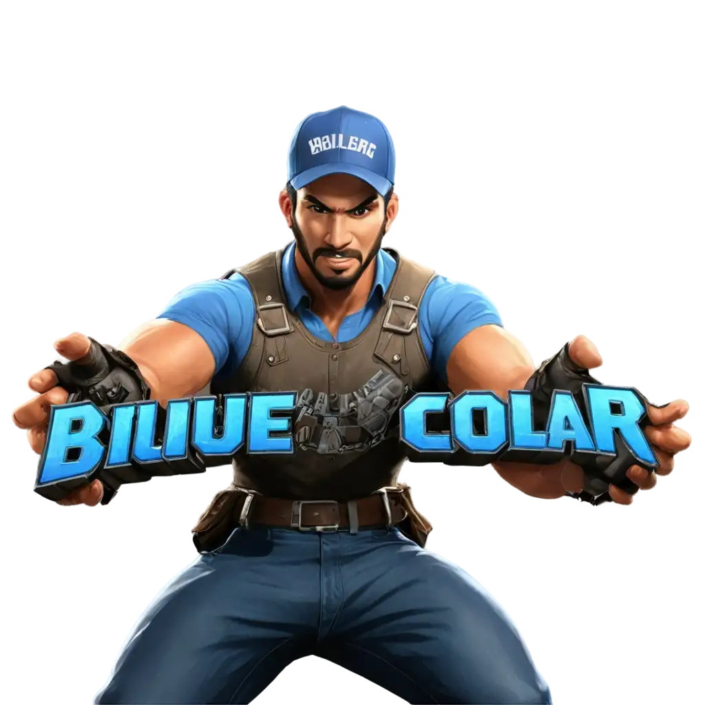 make a video game main menu background picture for a title called blue collar brawler