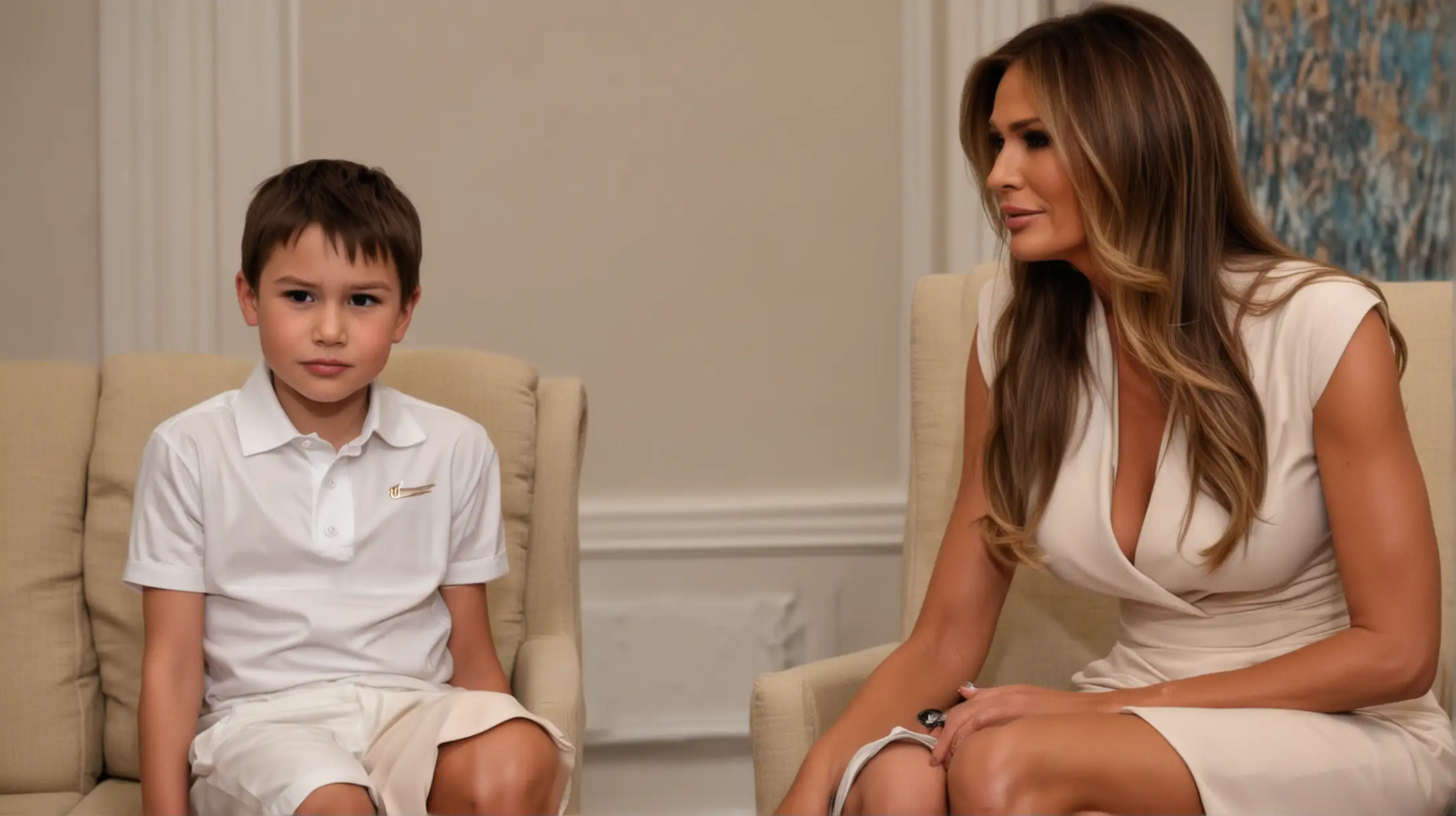 Melania Trump Sitting with a Boy Gentle Interaction and Elegant Composure