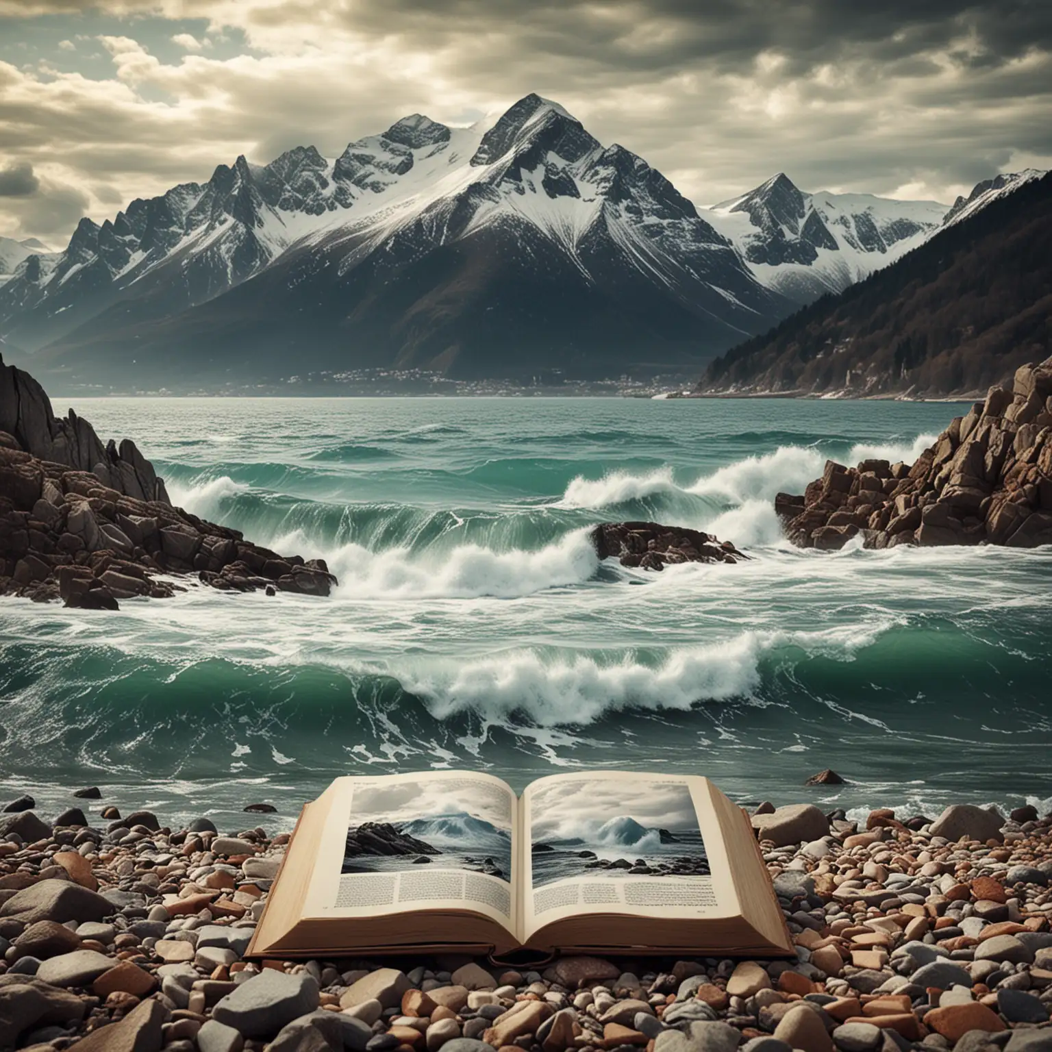 Seaside Reading with Mountain View Tranquil Scene of Books and Nature