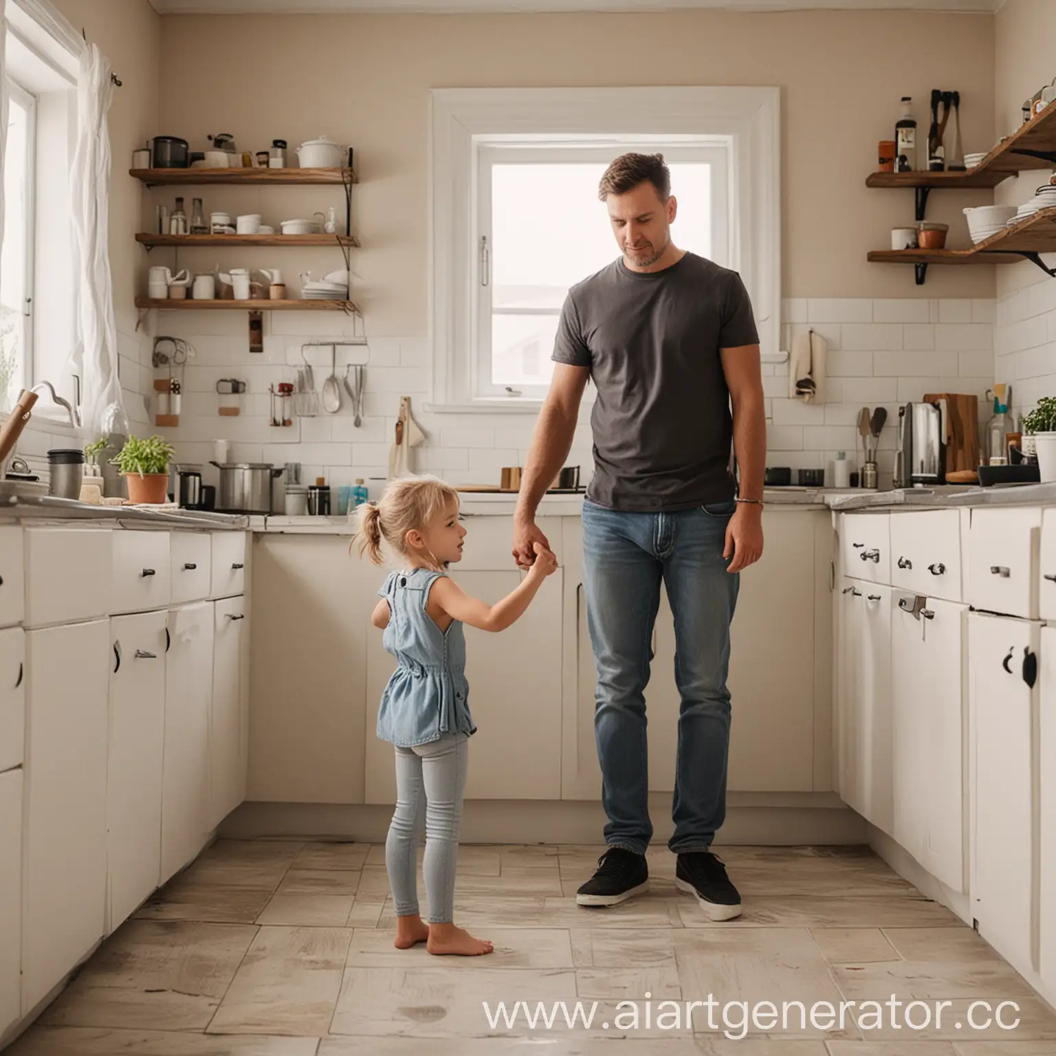 Father-and-Daughter-Standing-in-Kitchen