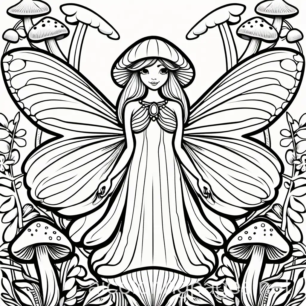 Simple-Mushroom-Fairy-Coloring-Page-for-Kids-Black-and-White-Line-Art-on-White-Background