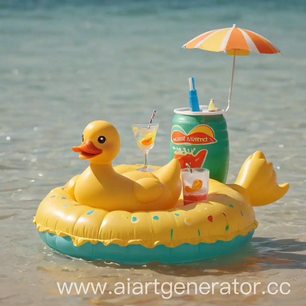 Rubber-Duck-Relaxing-with-Cocktail-on-Inflatable-Ring