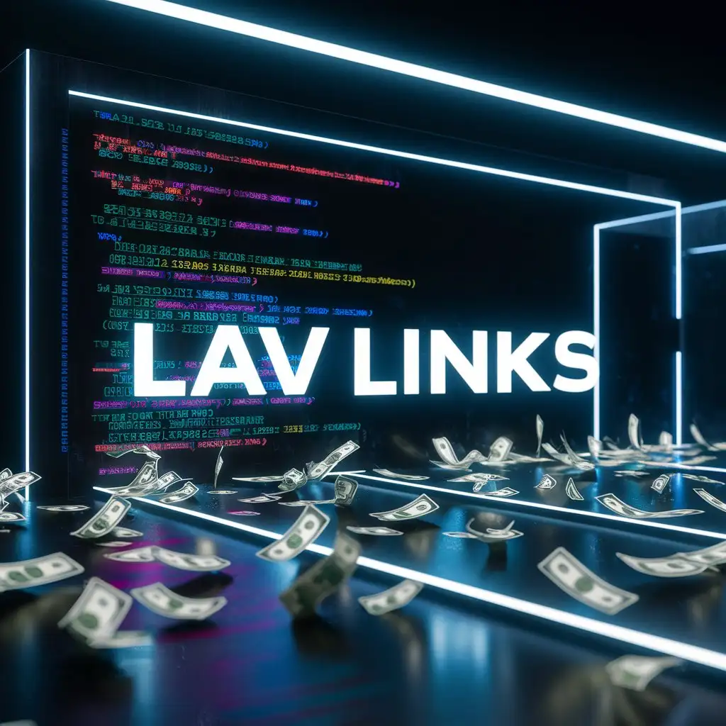Деньги, программный код и надпись lav links
