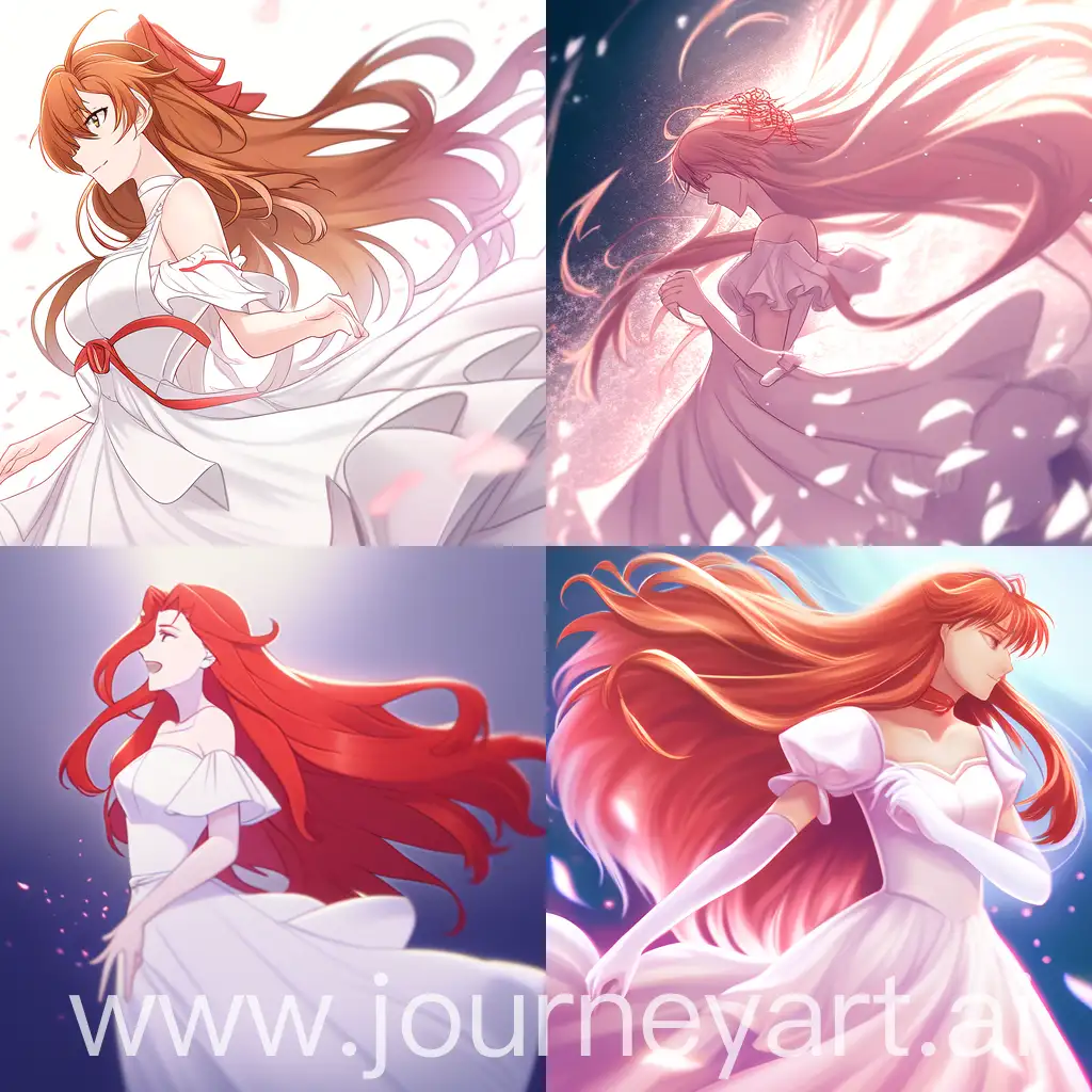 1 beautiful girl ( 18 years old, red (long hair)) using white dress