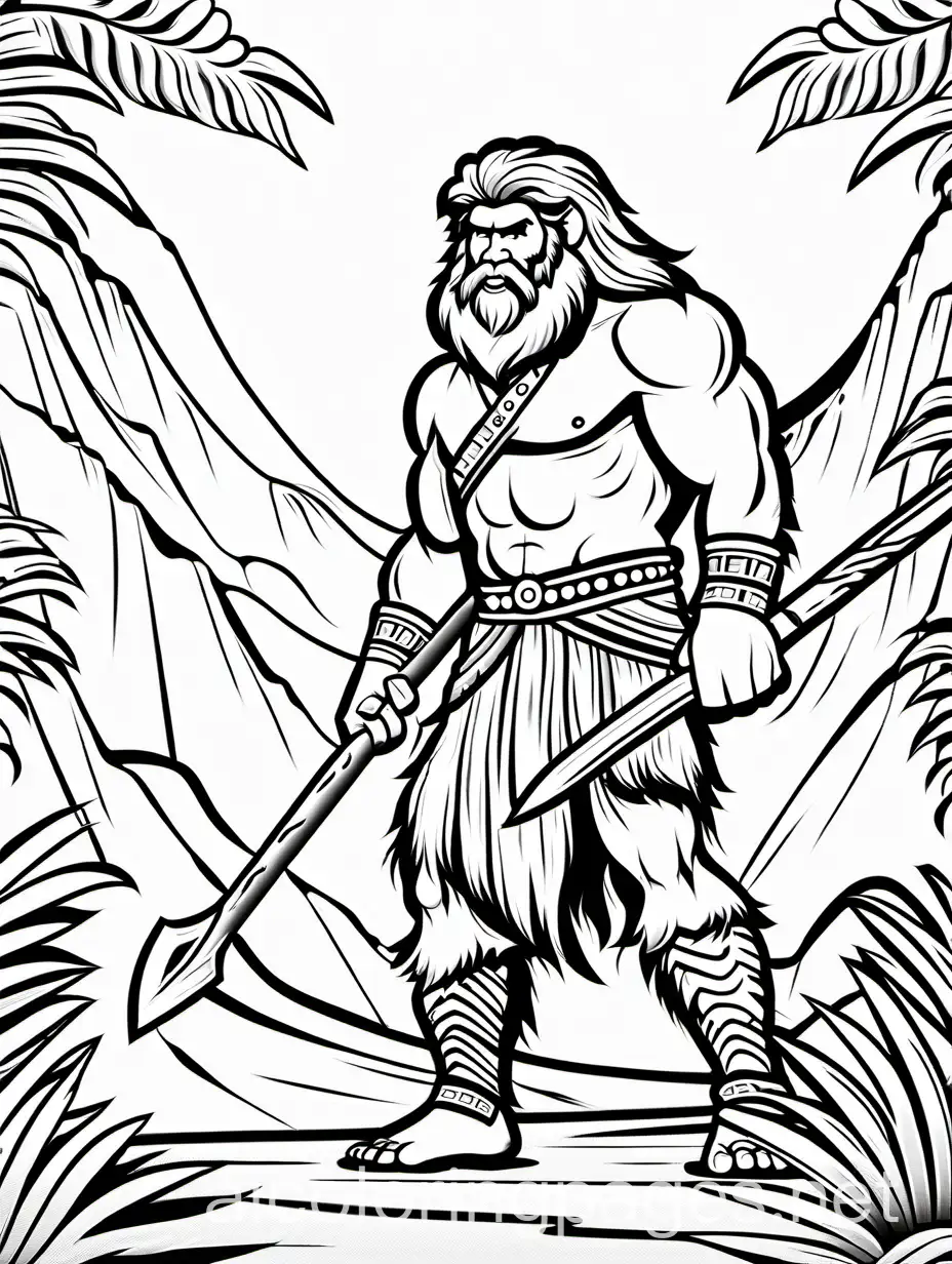 ancient caveman, Coloring Page, black and white, line art, white background, Simplicity, Ample White Space. The background of the coloring page is plain white to make it easy for young children to color within the lines. The outlines of all the subjects are easy to distinguish, making it simple for kids to color without too much difficulty