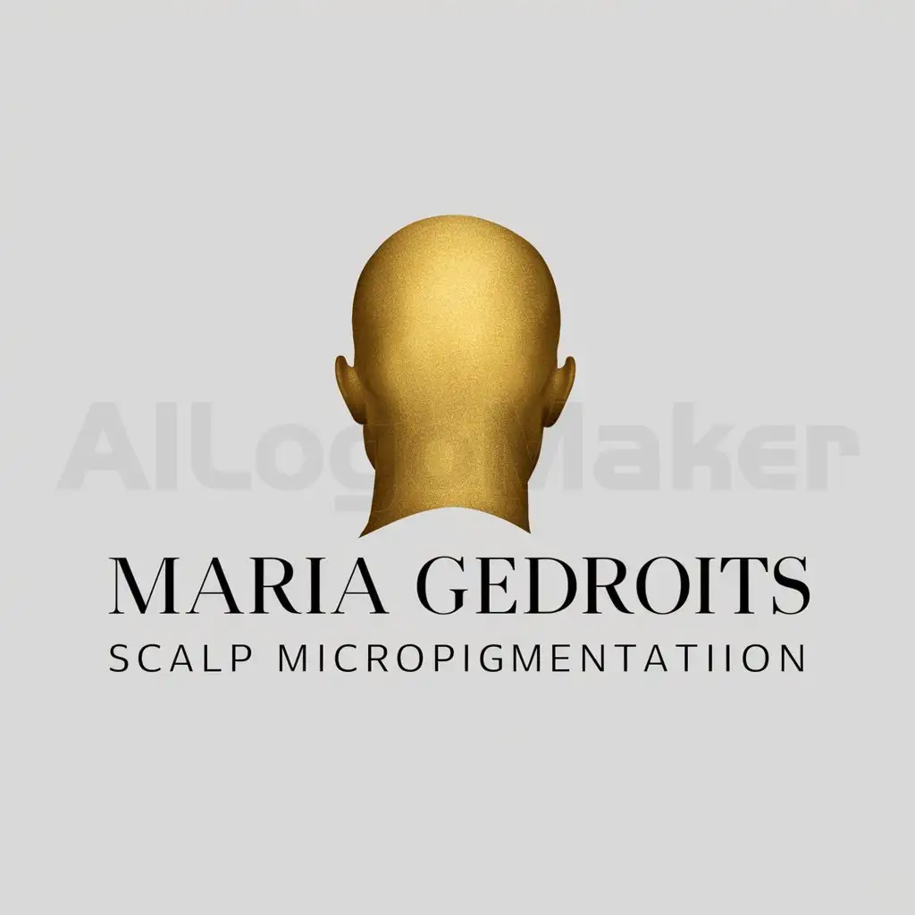 a logo design,with the text "golden silhouette of a man's head without hair in png format", main symbol:Maria Gedroits scalp micropigmentation,Moderate,clear background