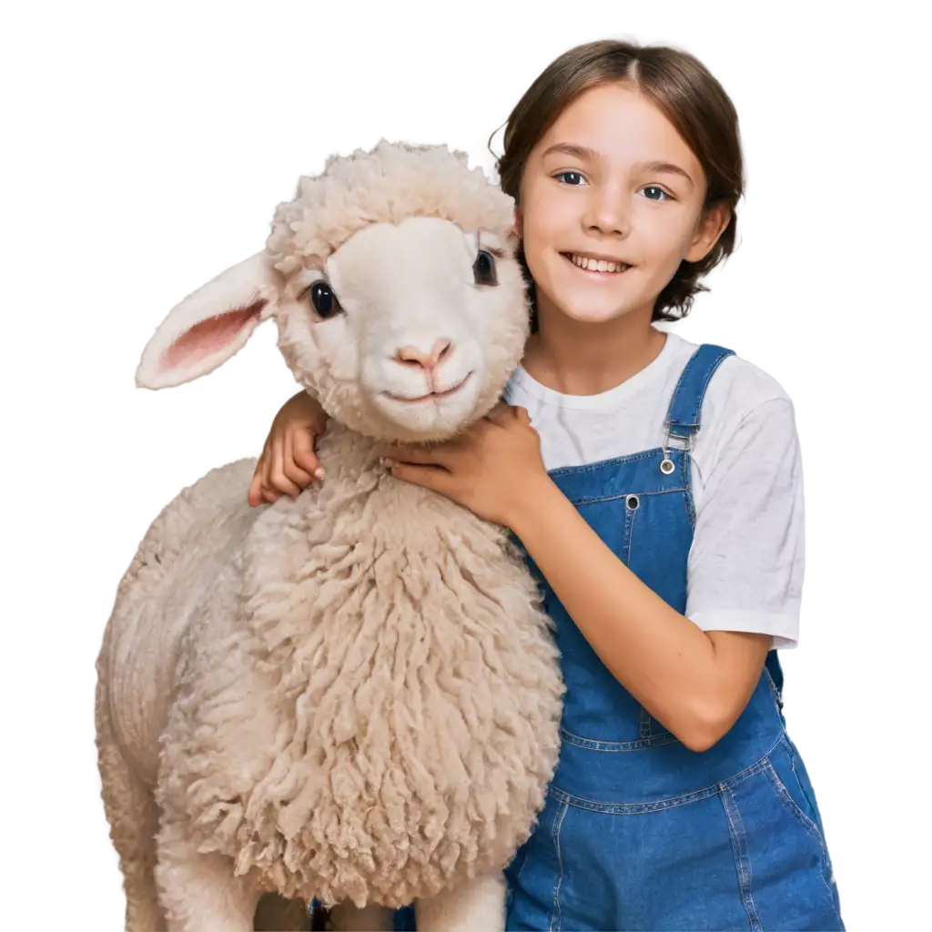 A cute young boy and girl hugging a sheep