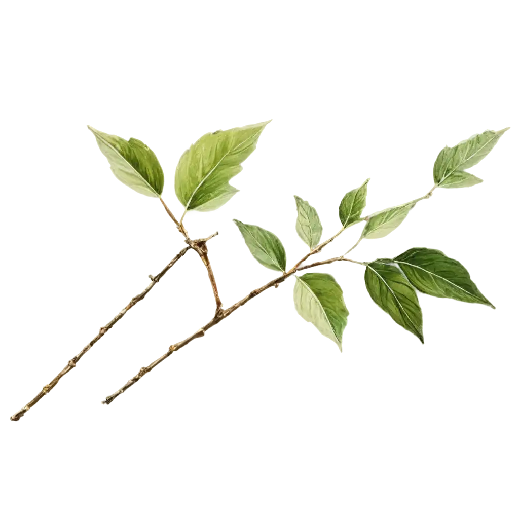 a small twig with leafs on it claude monet style