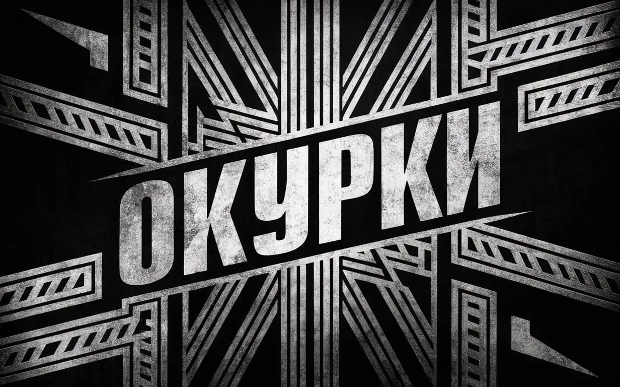 draw a black and white flag with patterns with an inscription in Russian: ОКУРКИ