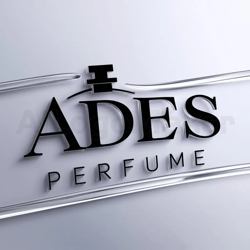 a logo design,with the text "ADES PERFUME", main symbol:Perfume,Moderate,be used in Perfume industry,clear background