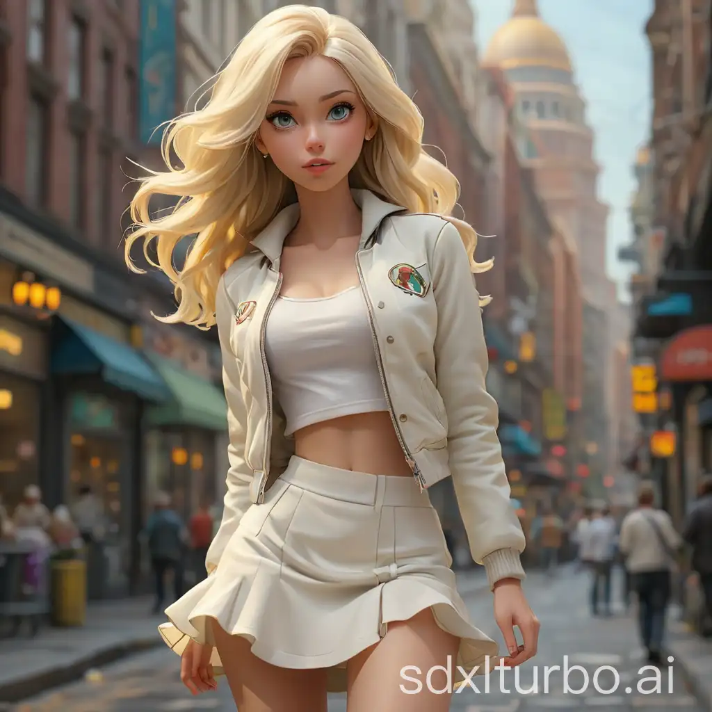 "(extremely detailed,  realistic,  perfect lighting,  vibrant colors, intricate details, absurdres), (masterpiece,  high detailed skin:1.3), 1girl, solo, thin body, perfect mouth, light blonde hair, layered hair, (full body view 1:1), {slender legs, tall body, soft curves,  (a woman in a white skirt and jacket, ), in the detailed city, in the street, high traffic, fashion model, unforgettable beauty, looking longingly in love, lifelike rendering, }, 
{ seducing, }, 1girl,"
