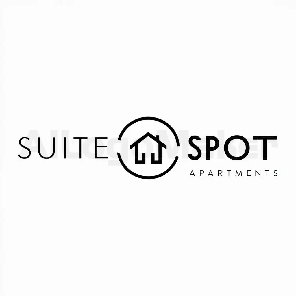 a logo design,with the text "SuiteSpot Apartments", main symbol:2 words, 1 line. Replace O in SuiteSpot with an encircled house. Emphasis on the O.,Minimalistic,be used in Real Estate industry,clear background