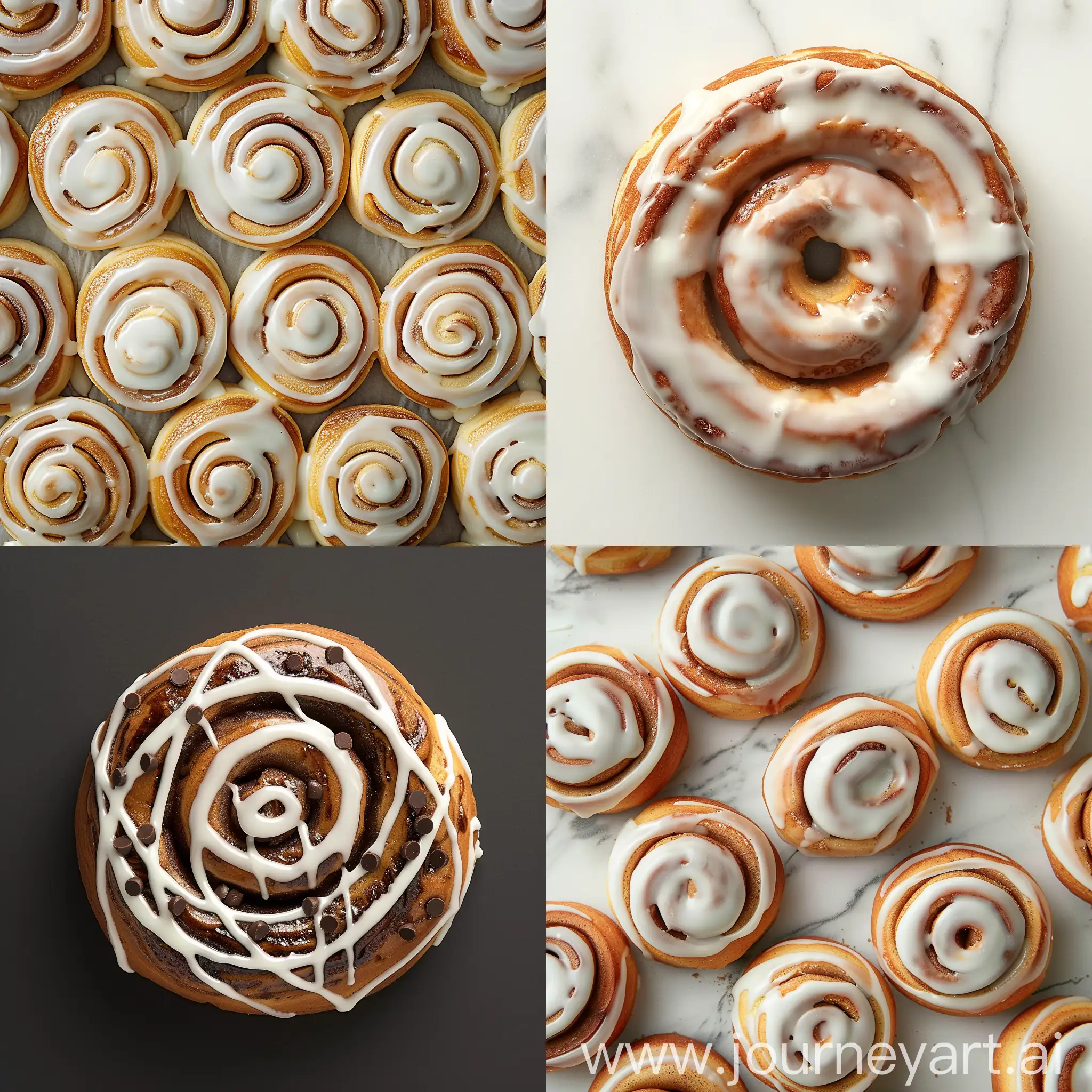 Top view commercial shot for cinnabuns with white glaze streaking on top