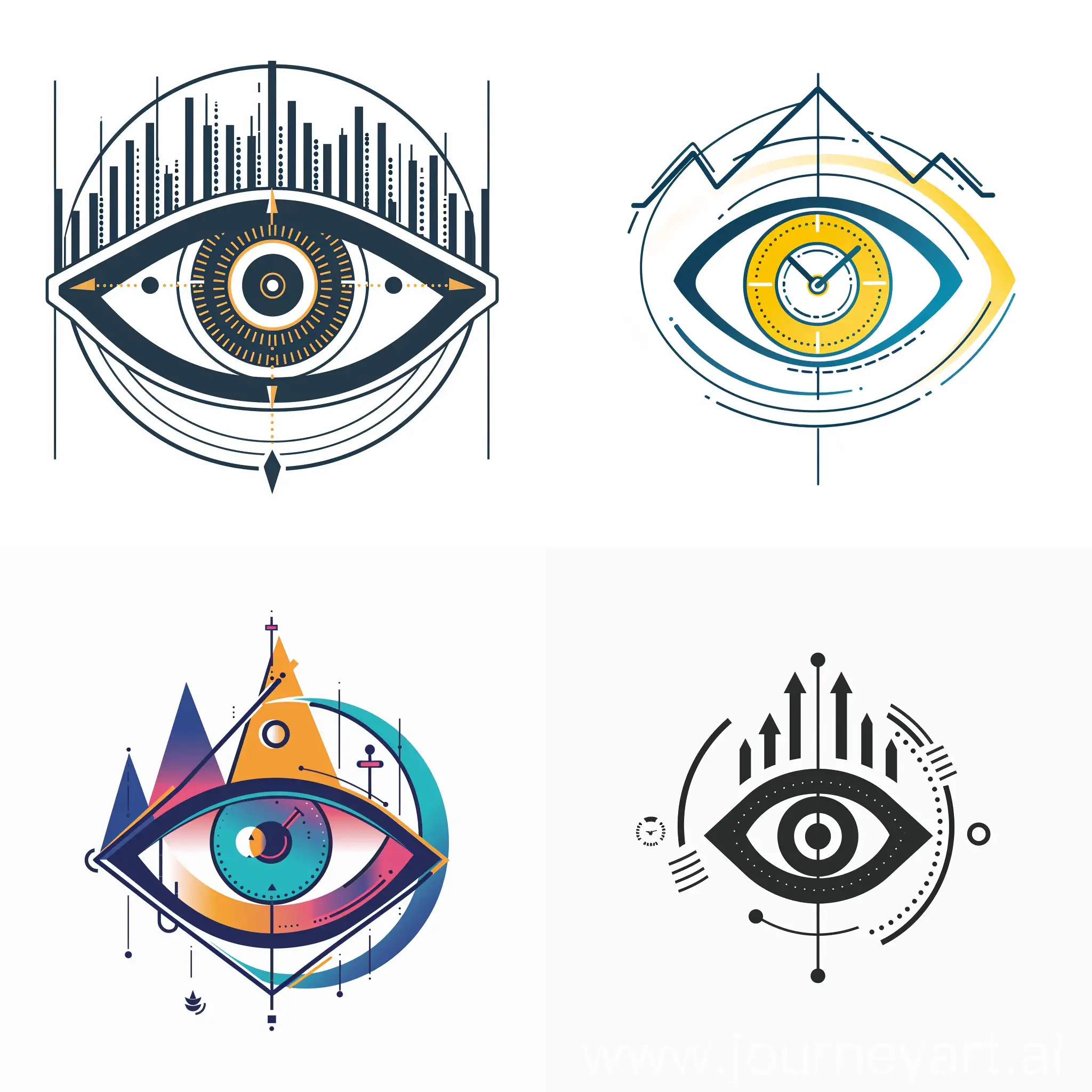 logo of a stylized eye symbolizing growth, with ascending line graph. representing a digital marketing agency, modern style. clock in the middle. Add Biblical prophecy vibe
