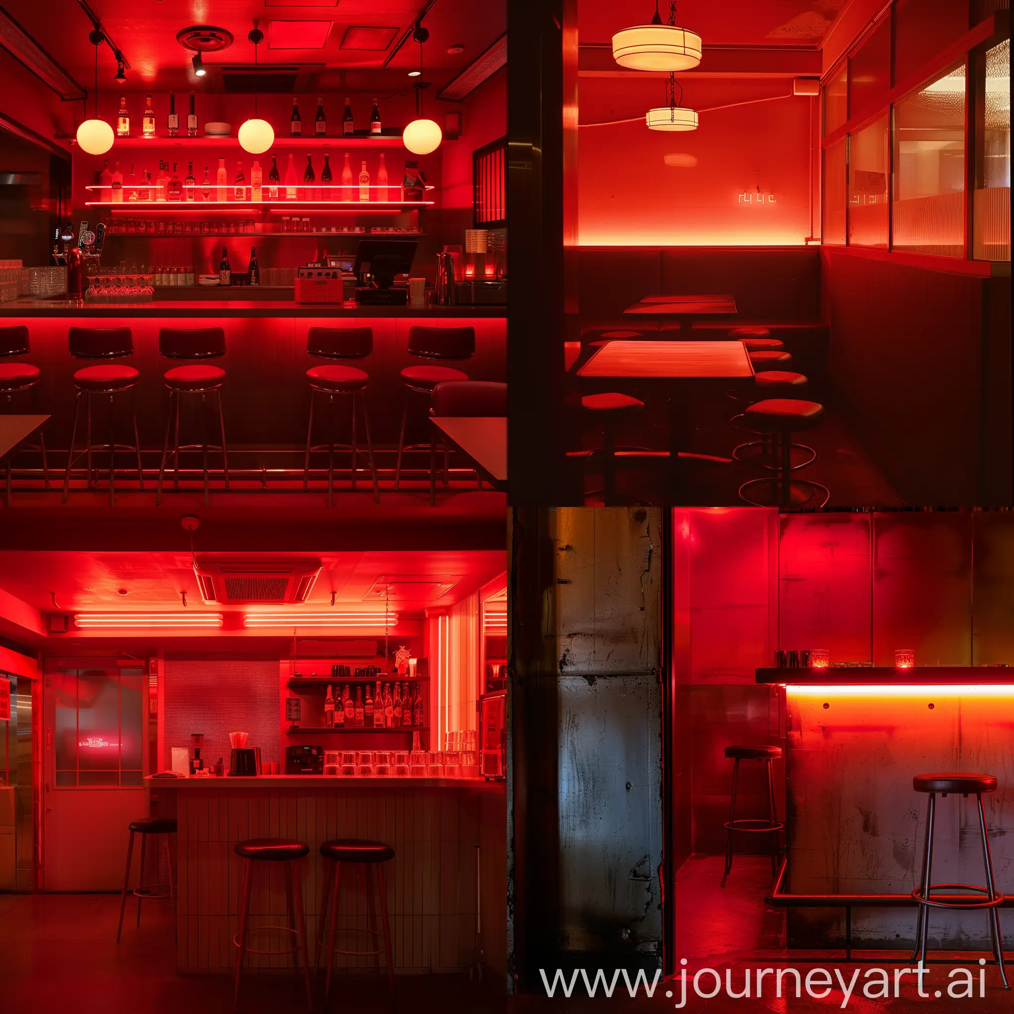 Corner of the bar, Tokyo, red neon light, minimalism,