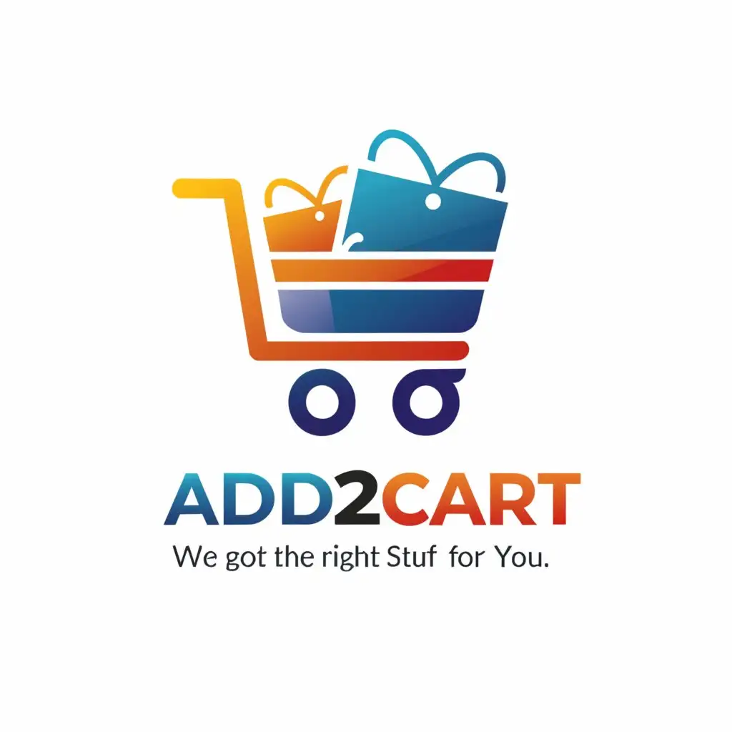 a logo design,with the text """"
Add2Cart
"we've got the right stuff for you"
"""", main symbol:cart,Moderate,be used in Retail industry,clear background