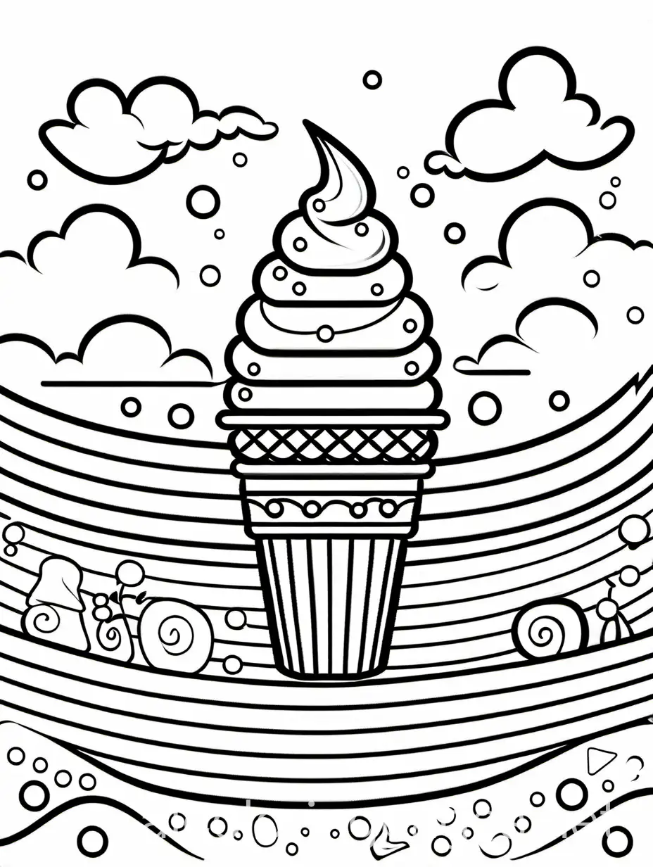 Child eating, kawaii ice cream, coloring page, black and white, children playing calligraphy, white background, simplicity, wide white space. The background of the coloring page is plain white to make it easier for young children to color within the lines. The outlines of all the themes are easy to distinguish, making it easy for children to color them without much difficulty, Coloring Page, black and white, line art, white background, Simplicity, Ample White Space. The background of the coloring page is plain white to make it easy for young children to color within the lines. The outlines of all the subjects are easy to distinguish, making it simple for kids to color without too much difficulty