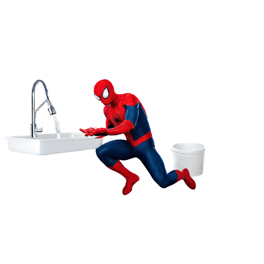 Spiderman washing dirty dishes