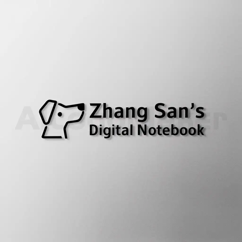a logo design,with the text "Zhang San's digital notebook", main symbol:dog dog,Minimalistic,be used in Internet industry,clear background