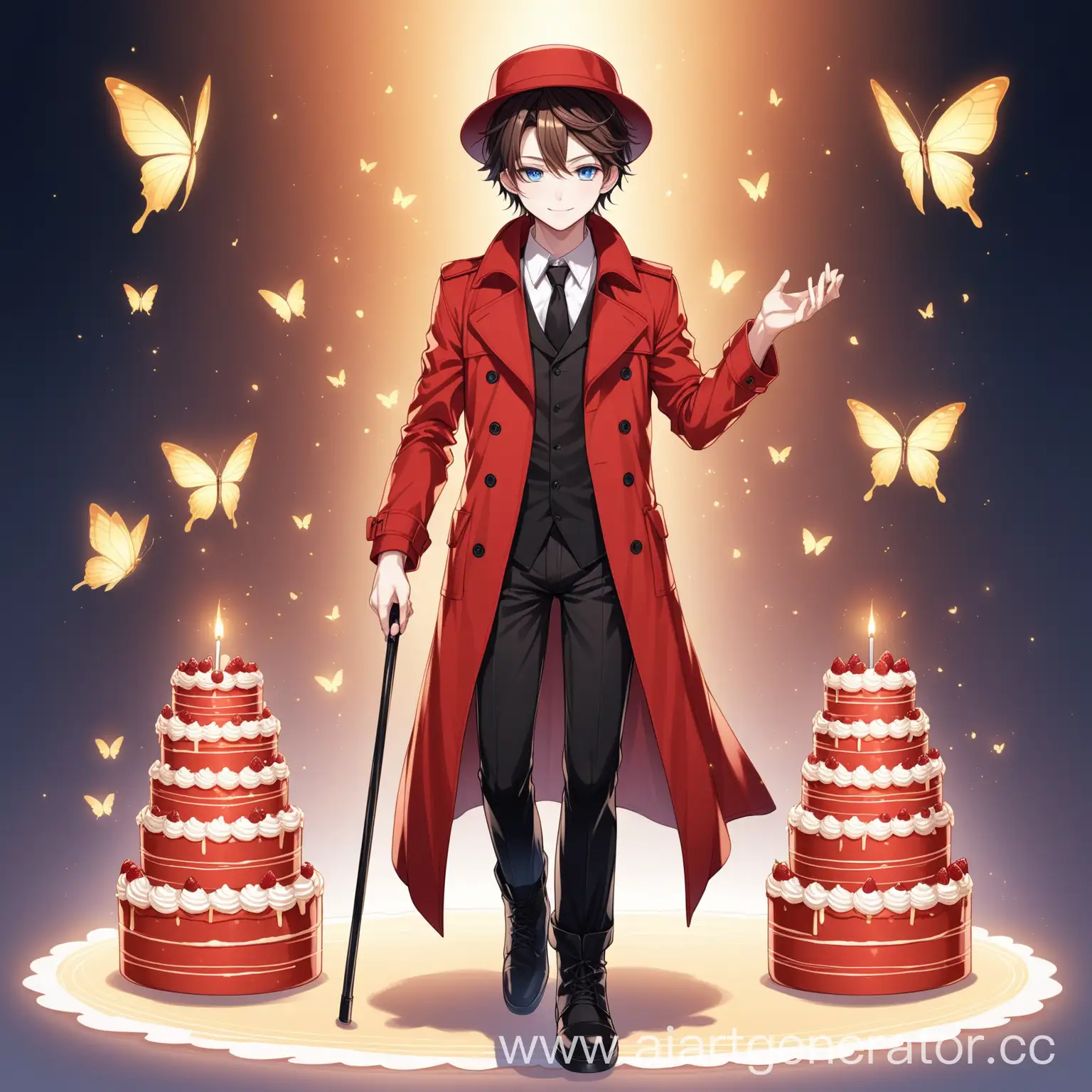 Cunning-Male-Teenager-in-Red-Trench-Coat-with-Cake-Hat-and-Cane
