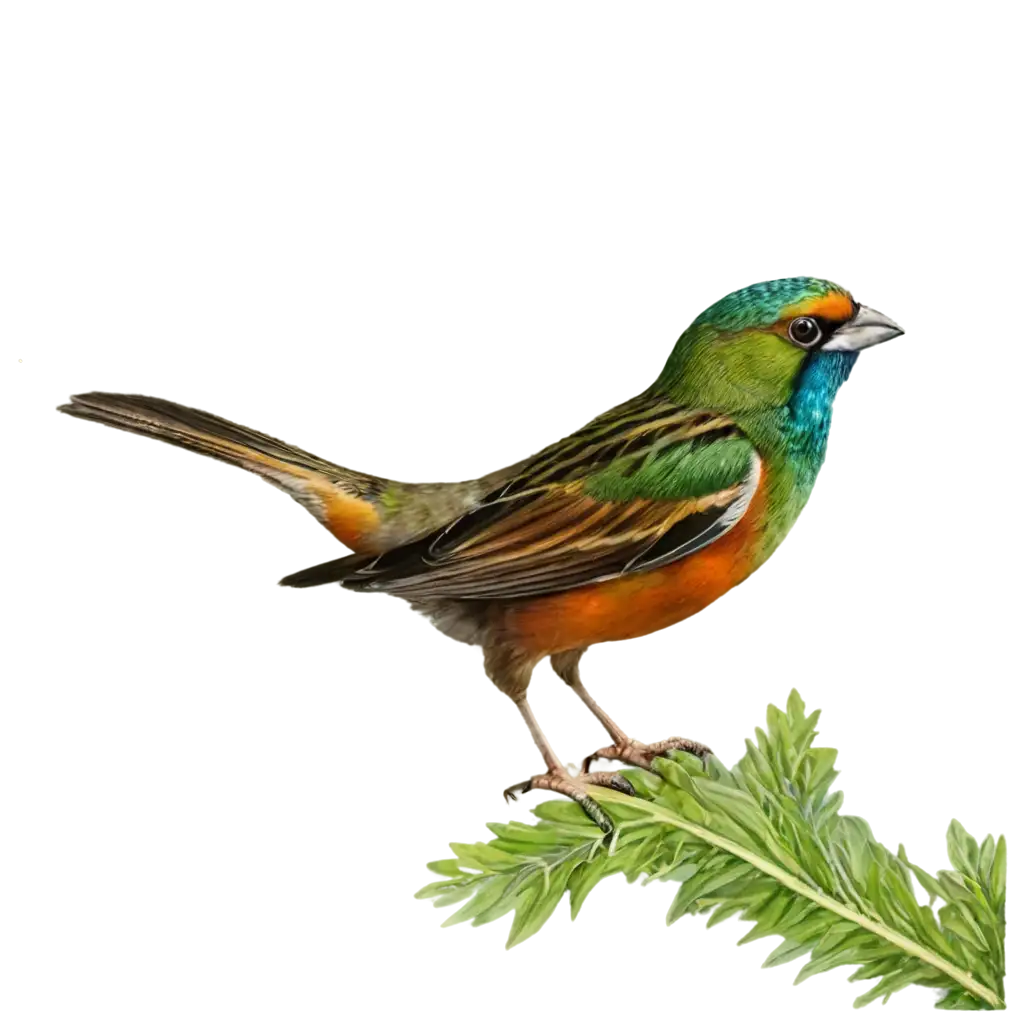 a multicolor sparrow sitting in agreen tree