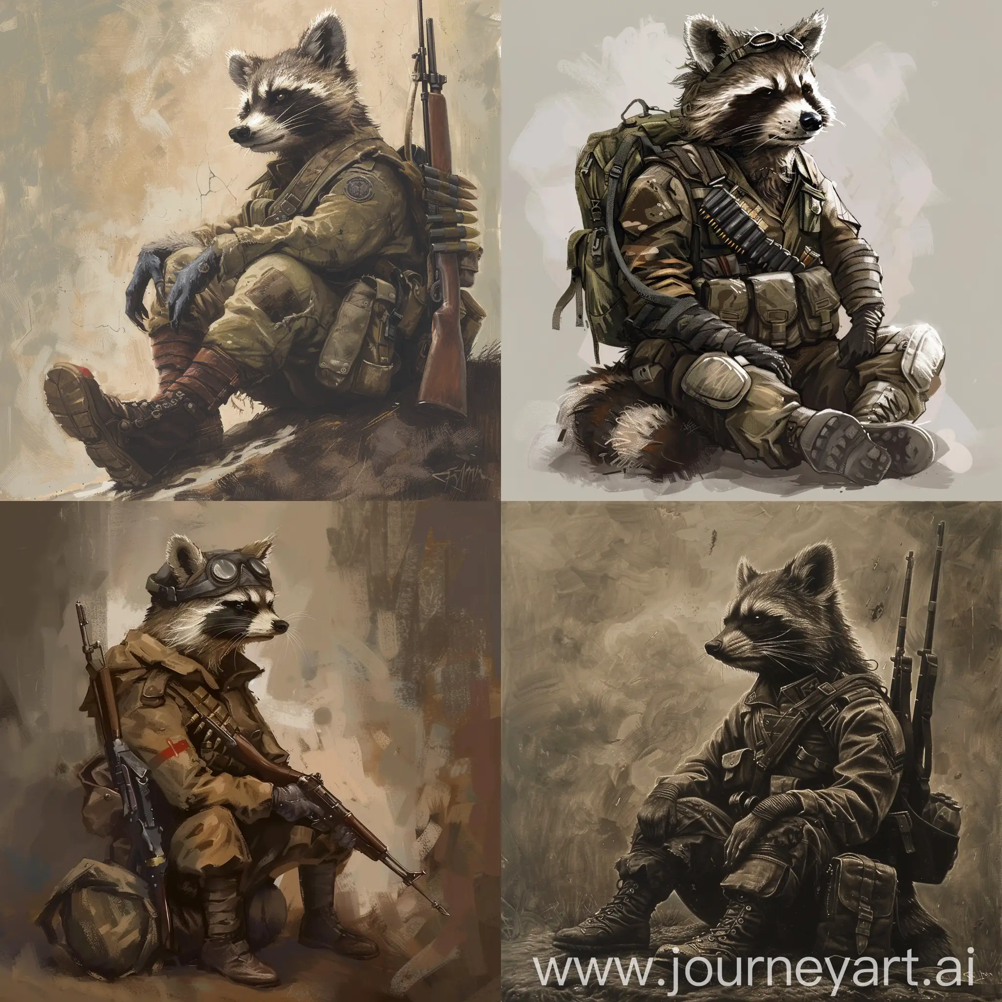 Raccoon-Warrior-Soldier-in-World-War-2-Setting