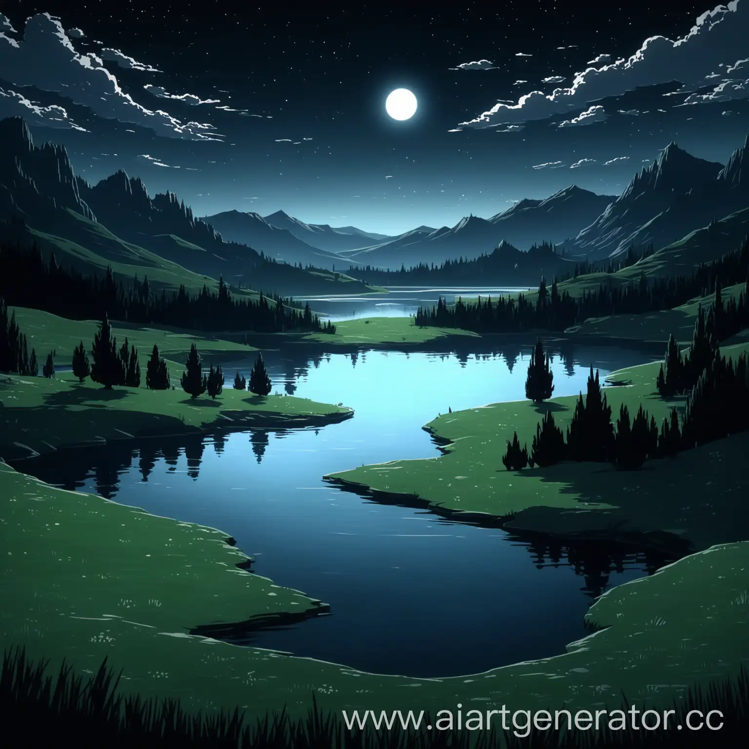 Mystical-Dark-Lake-Landscape-with-Animated-Elements