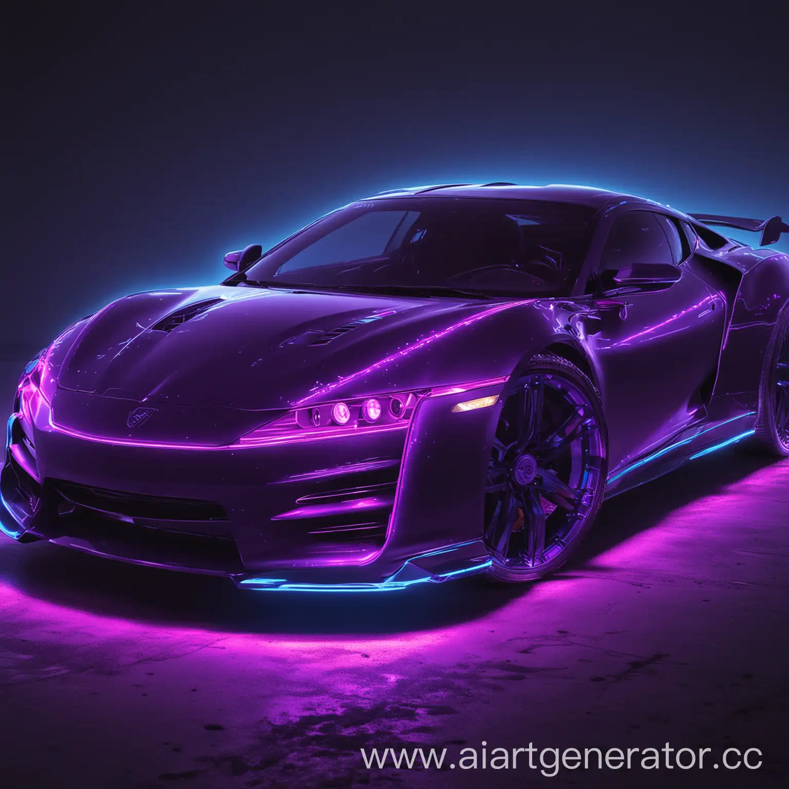 Purple-blue neon, sports car, glow