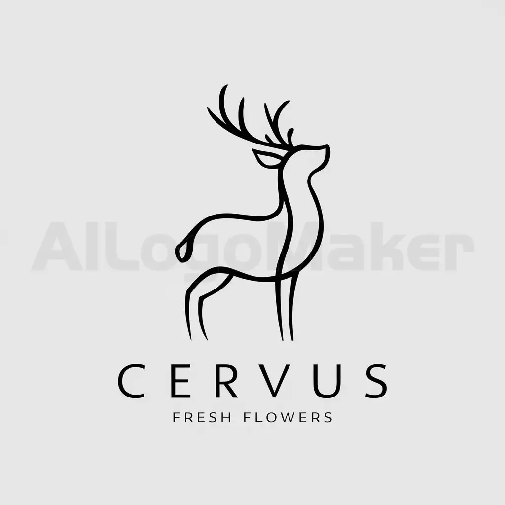 a logo design,with the text "CERVUS", main symbol:Subject is a deer, deer uses the simplest of lines, deer wants profile view, only requires simple lines for body and head, overall simplified and precise,Minimalistic,be used in fresh flowers industry,clear background