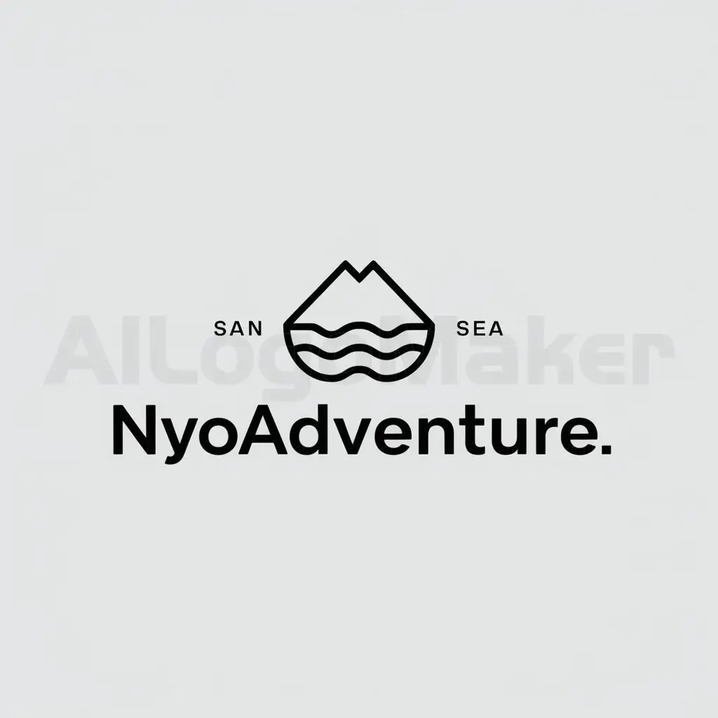 a logo design,with the text "NyoAdventure", main symbol:Mountain and sea,Minimalistic,be used in Others industry,clear background