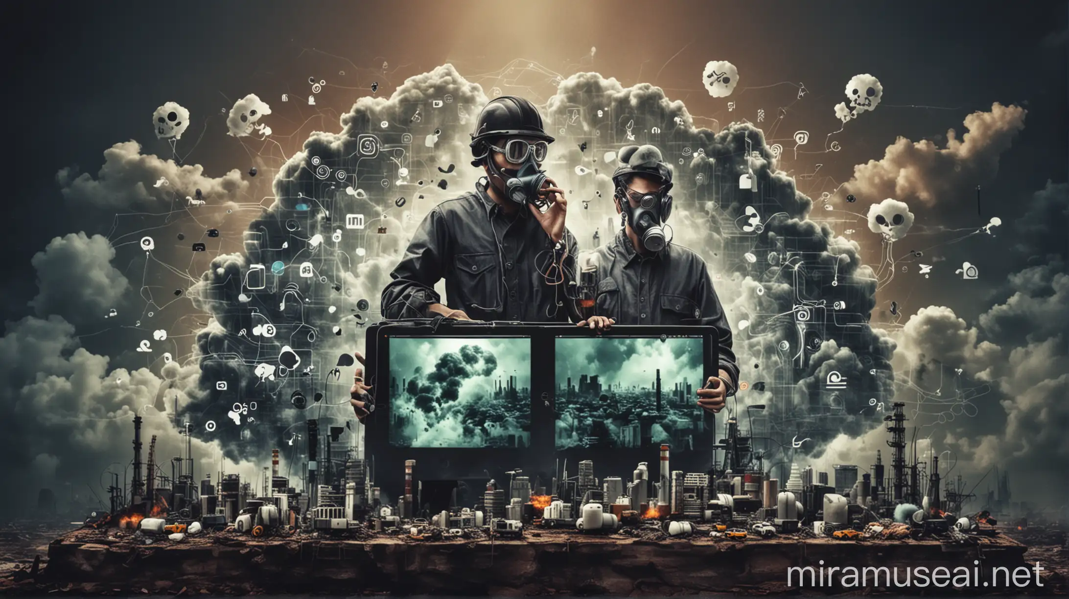 Digital Pollution Artist Depicts Social Media Icons Amidst Pollution