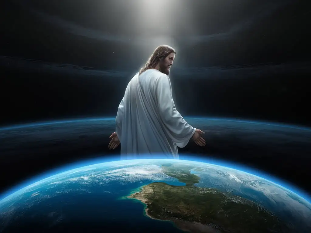 Jesus Observing Earth from Outer Space