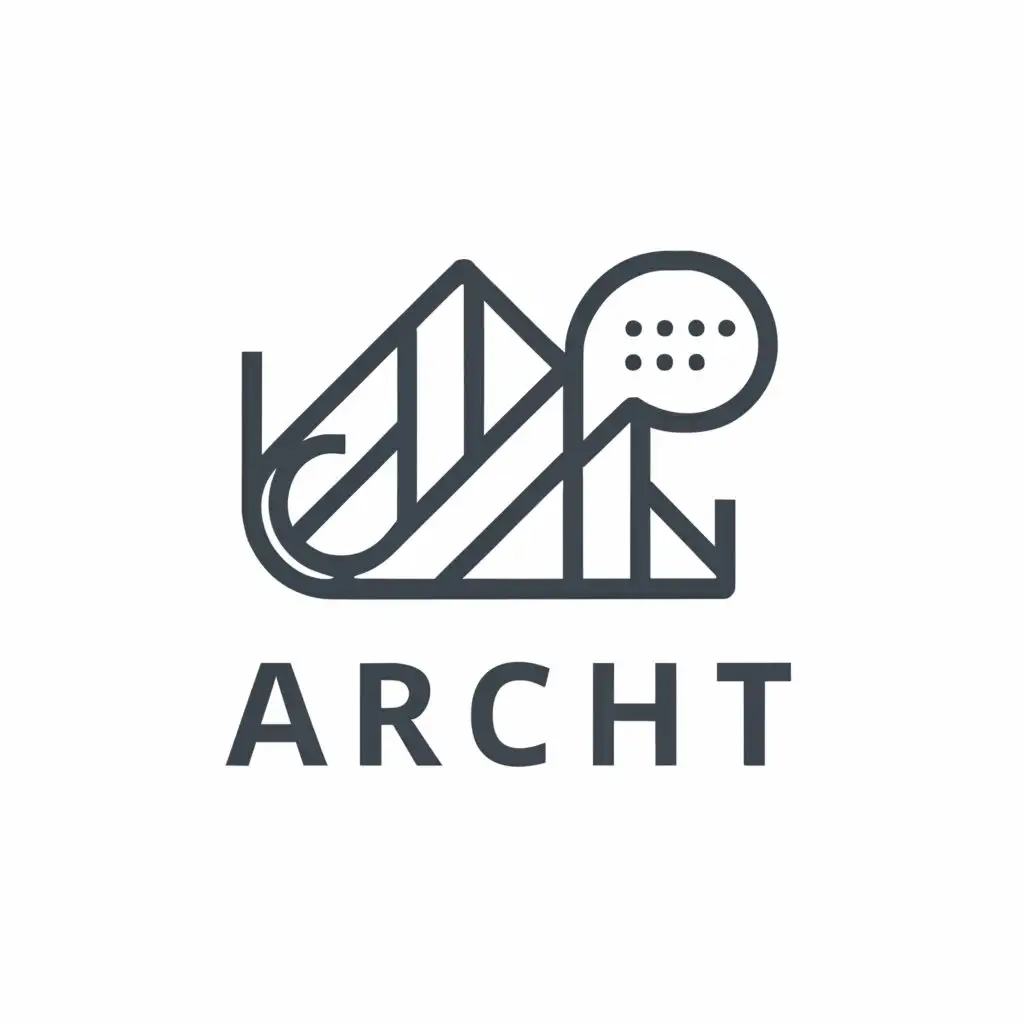 a logo design,with the text "ArchT", main symbol:The logo features an abstract architectural structure, perhaps a stylized building or architectural blueprint, with a speech bubble incorporated into the design. This symbolizes the integration of architecture with effective communication. The architectural element represents the core focus of the course, while the speech bubble signifies the emphasis on purposive communication within the field of architecture. This concept visually communicates the connection between architecture and effective communication skills.,Moderate,clear background