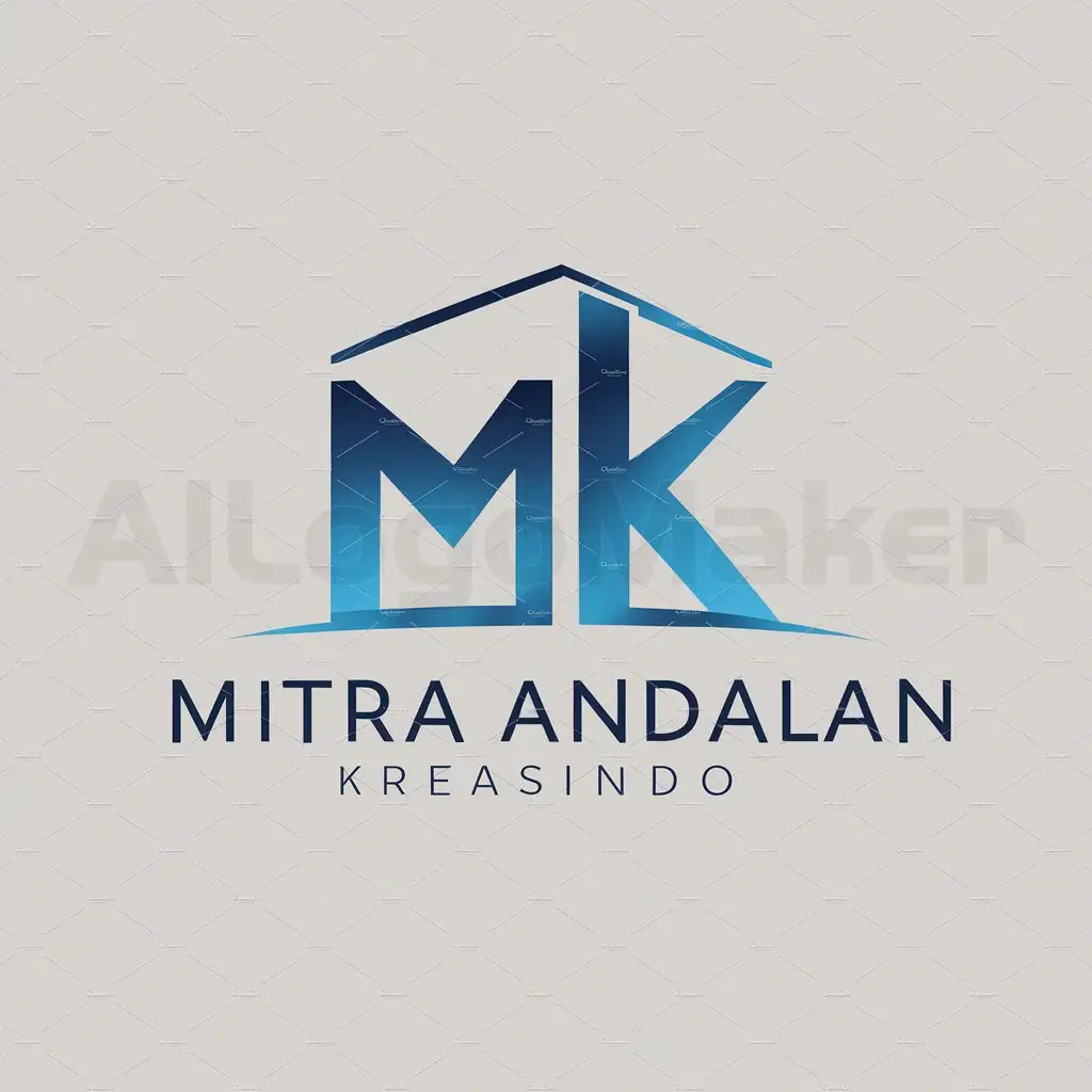 a logo design,with the text "MITRA ANDALAN KREASINDO", main symbol:a logo design,with the text 'MITRA ANDALAN KREASINDO', main symbol: the letters M and K form are BLUE GRADATION in color forming the interior and building,Moderate,be used in interior designer industry,clear background,Moderate,be used in Construction industry,clear background.,Moderate,be used in Construction industry,clear background