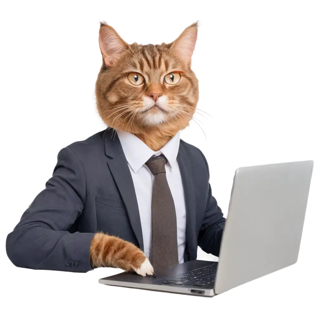 Satisfied-Cat-with-Glasses-Working-at-Computer-Optimized-PNG-Image-Creation