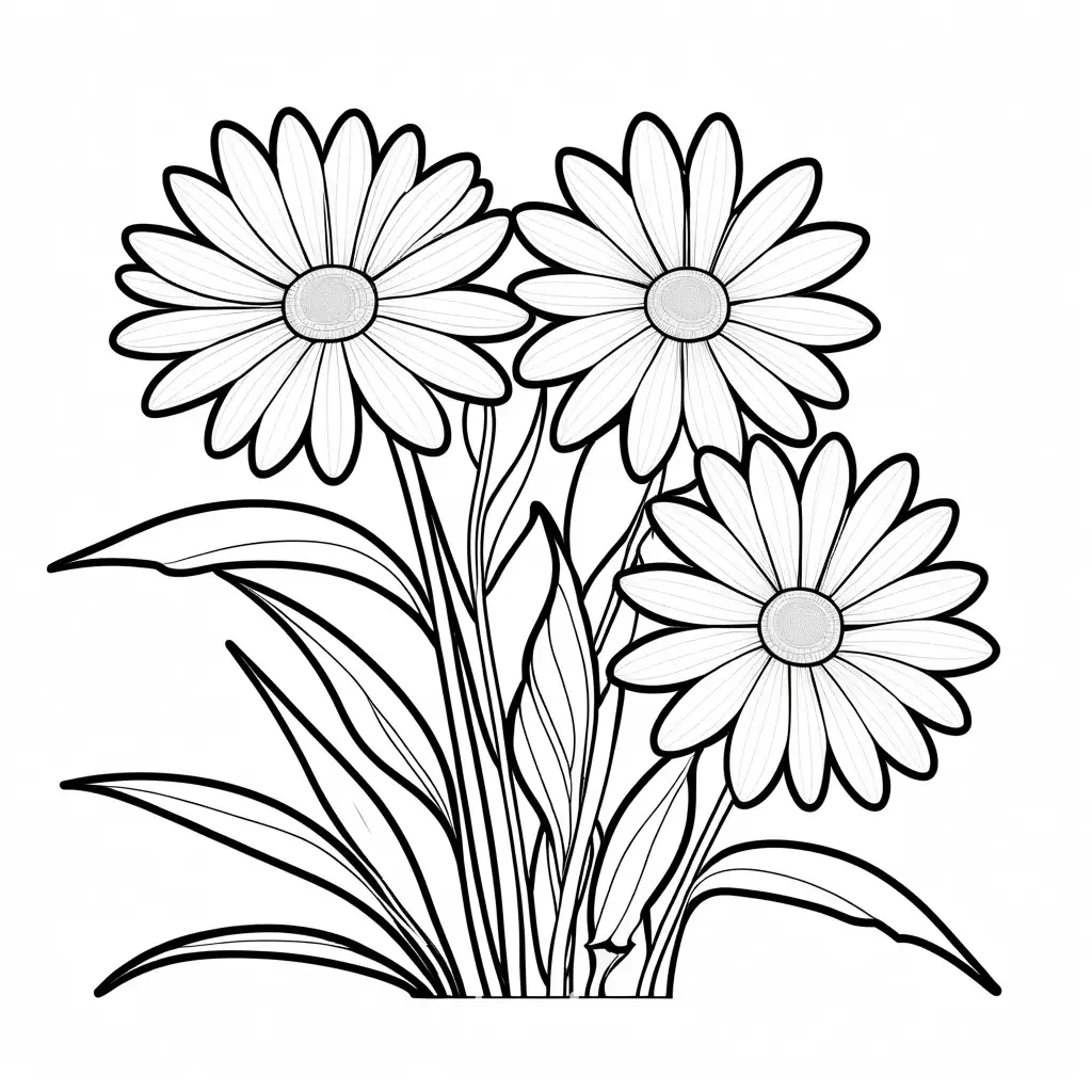 Flower , Coloring Page, black and white, line art, white background, Simplicity, Ample White Space. The background of the coloring page is plain white to make it easy for young children to color within the lines. The outlines of all the subjects are easy to distinguish, making it simple for kids to color without too much difficulty