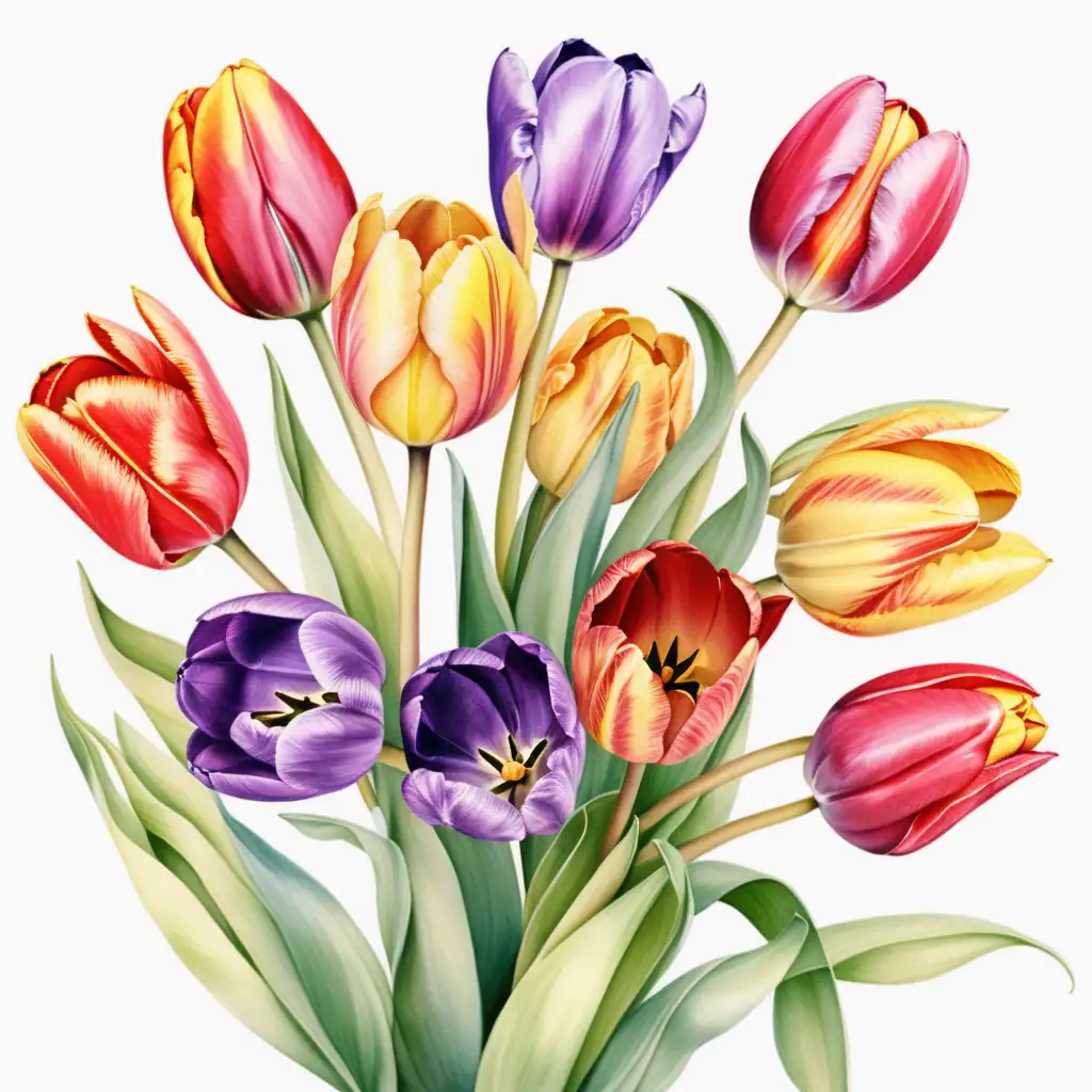 Vibrant Watercolor Bouquet Stunning Tulips in Full Bloom