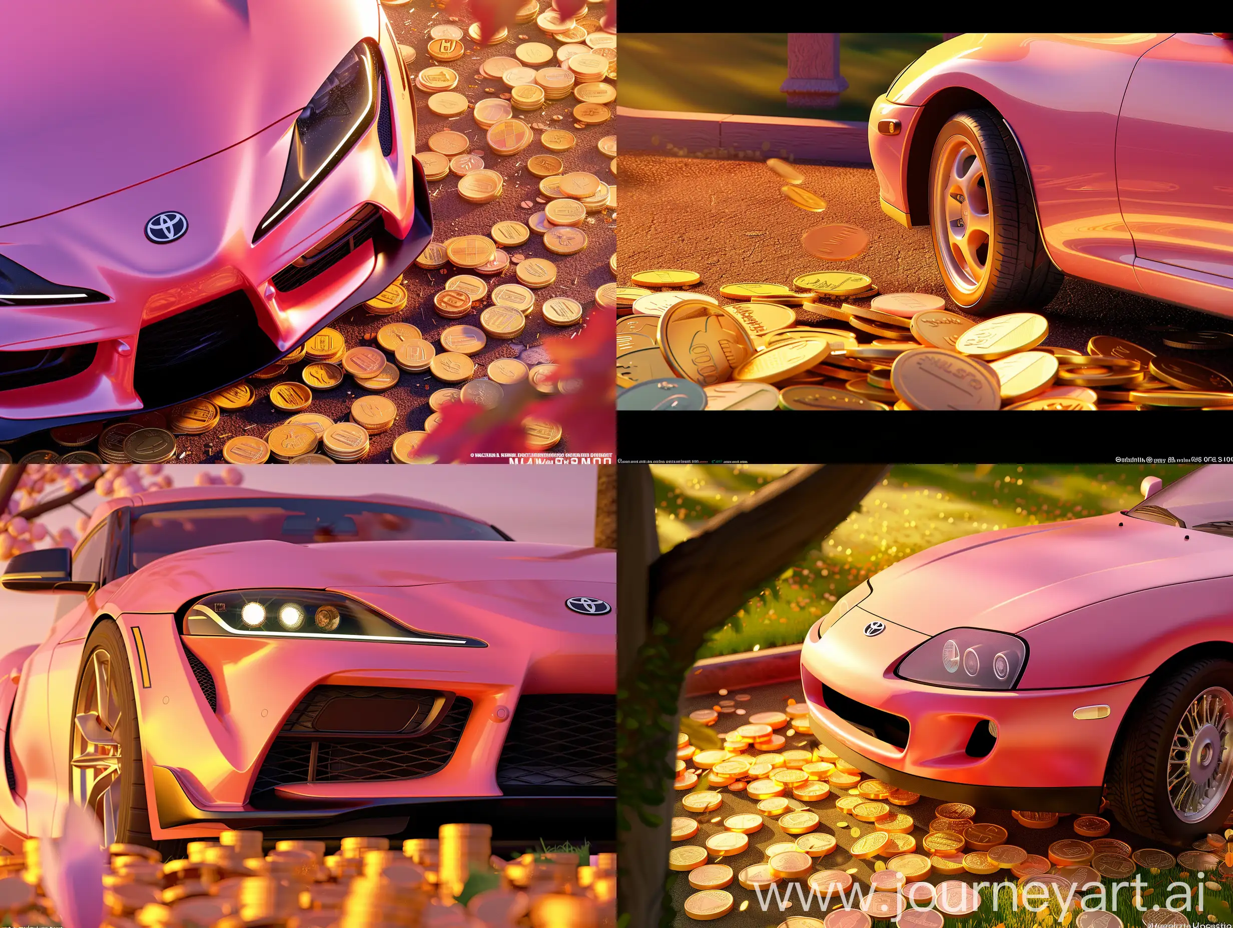 UltraRealistic-Aerial-View-of-Supra-MK4-amidst-Gleaming-Gold-Coins
